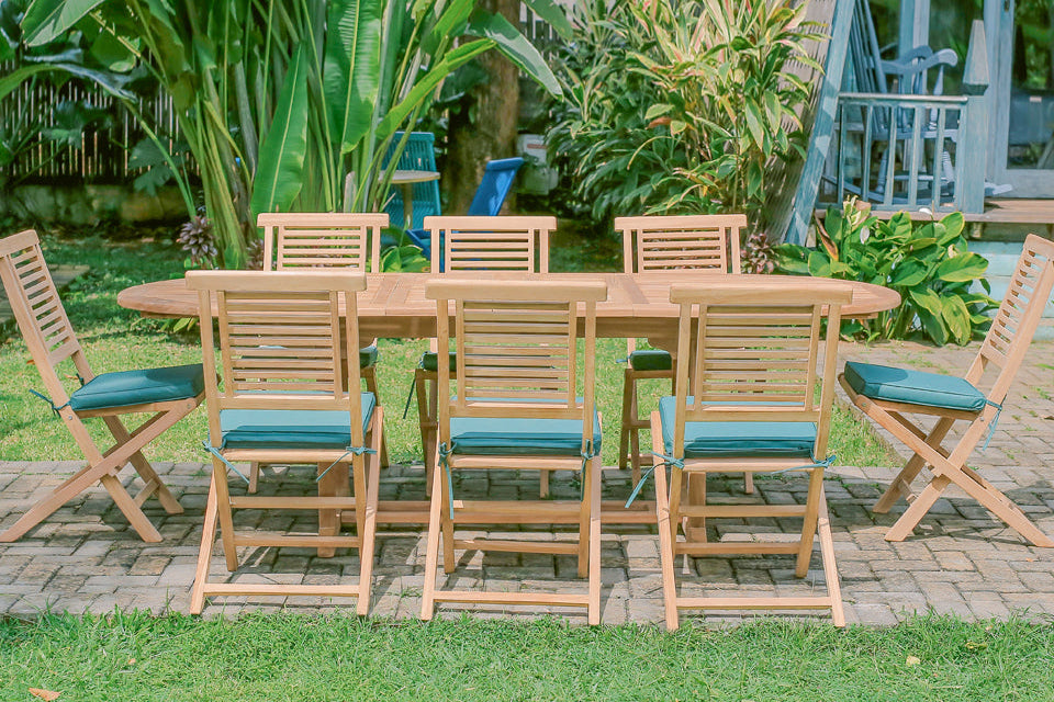 Teak Belgrave 10 Seater Extending Table 2m-3m (4cm Thick Top) with 10 Hanton Folding Chair  (Garden / Outdoor Dining Set)