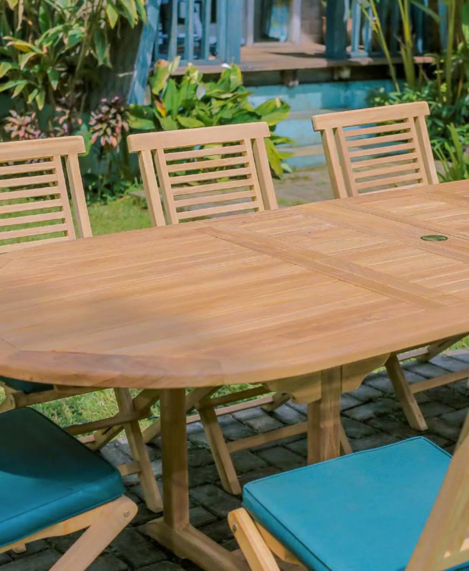 Teak Belgrave 10 Seater Extending Table 2m-3m (4cm Thick Top) with 10 Hanton Folding Chair  (Garden / Outdoor Dining Set)