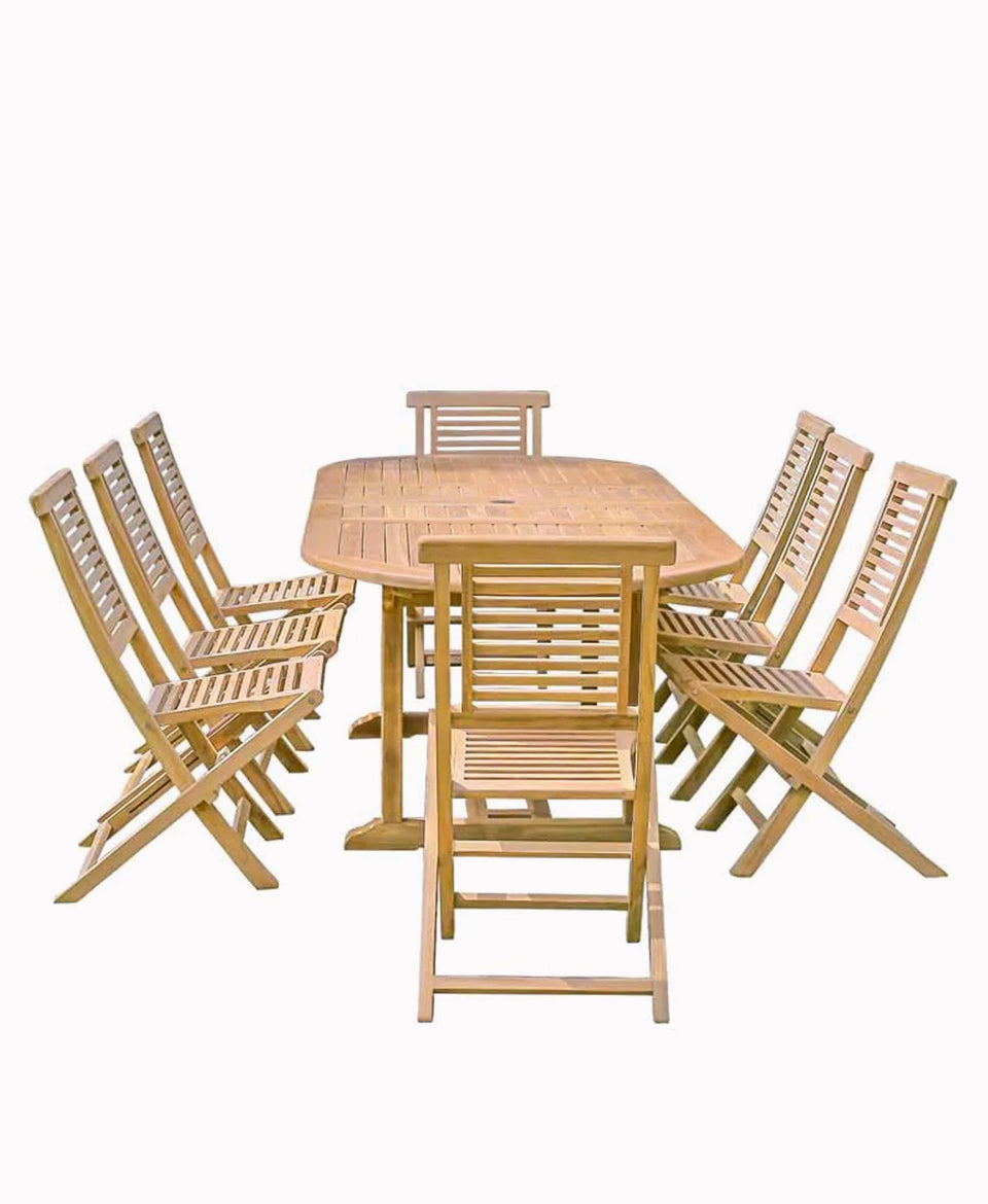 Teak Belgrave 10 Seater Extending Table 2m-3m (4cm Thick Top) with 10 Hanton Folding Chair  (Garden / Outdoor Dining Set)