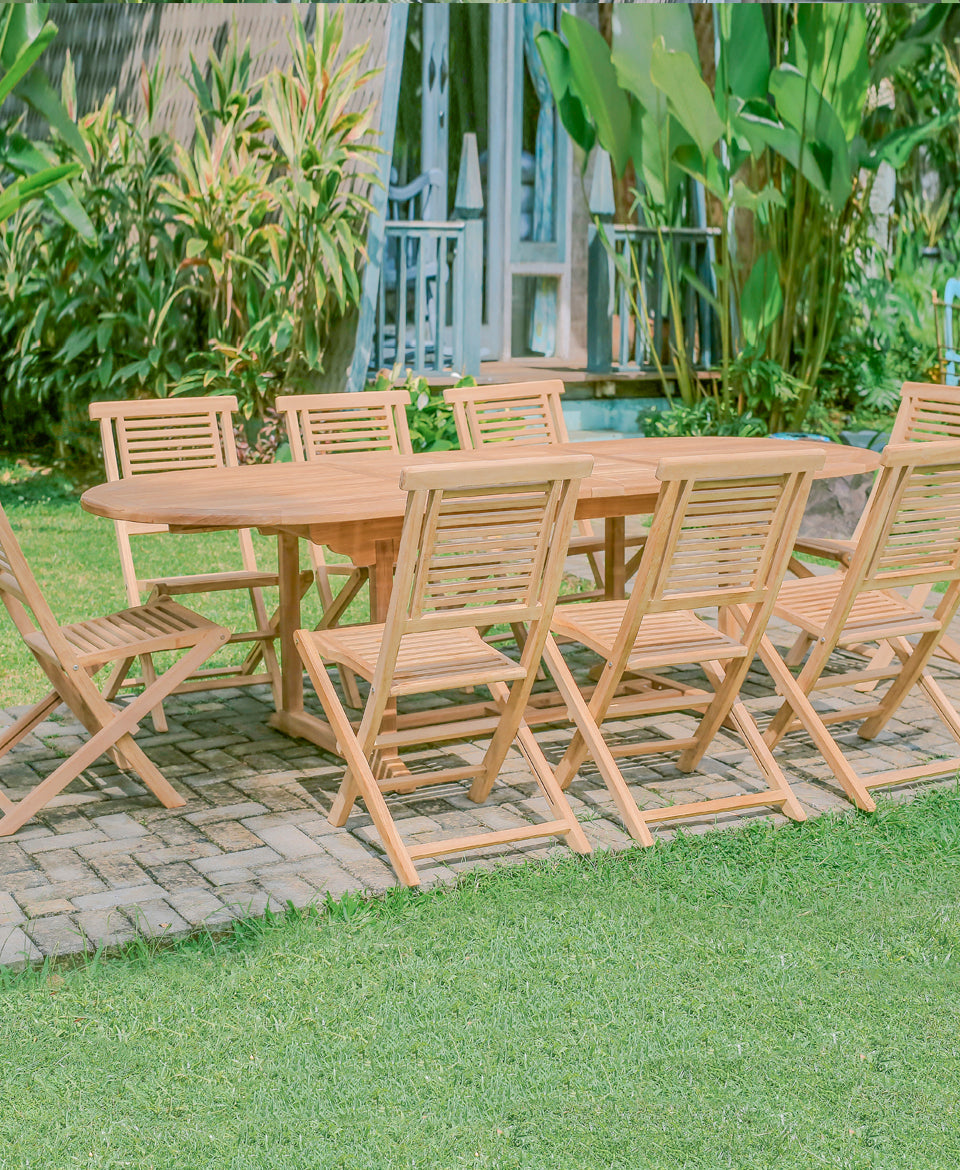 Teak Belgrave 10 Seater Extending Table 2m-3m (4cm Thick Top) with 10 Hanton Folding Chair  (Garden / Outdoor Dining Set)