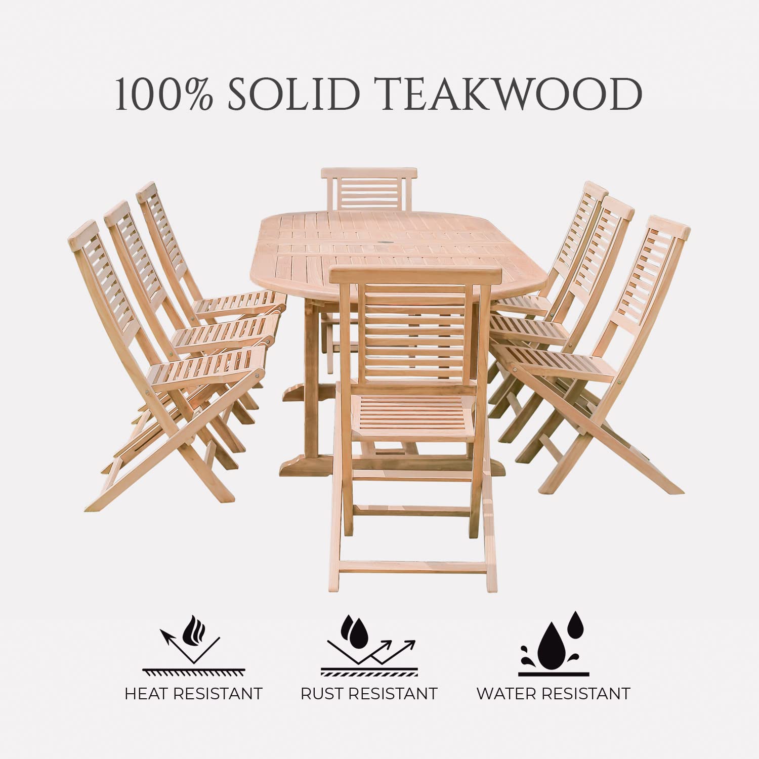 Teak Belgrave 10 Seater Extending Table 2m-3m (4cm Thick Top) with 10 Hanton Folding Chair  (Garden / Outdoor Dining Set)