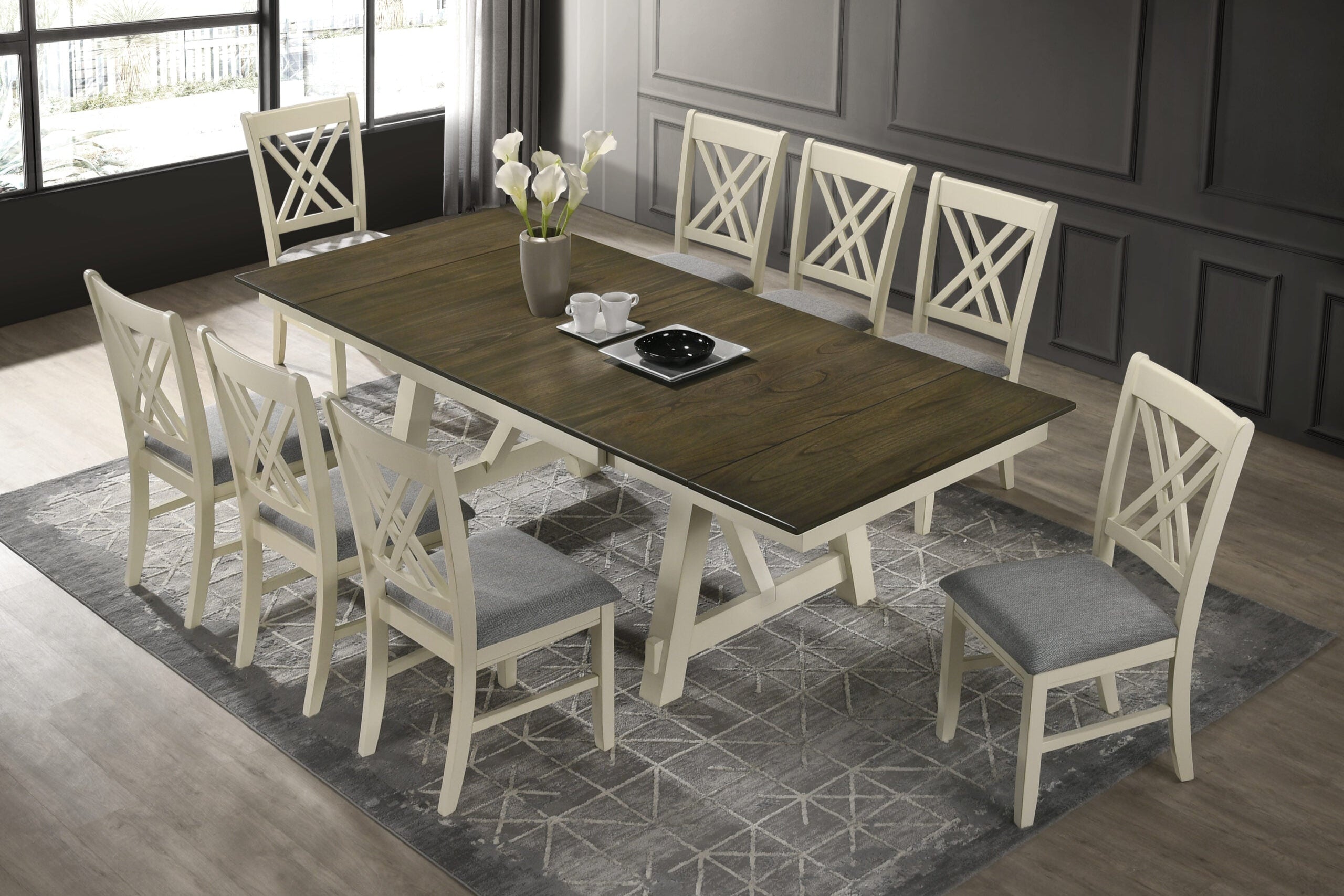 8 Seater Hamilton Wooden Dining Extendable Table 1.96m to 2.40m Set