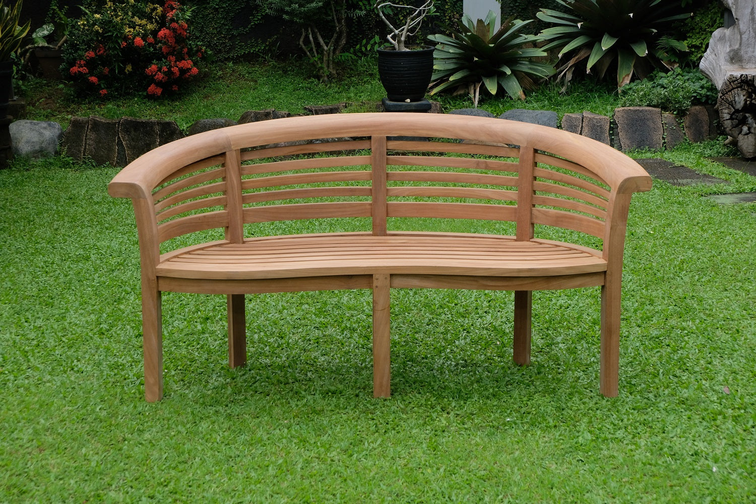 Banana Extra Thick Teak Garden Bench Horizontal Slats, 1.67m ( Outdoor / Patio Bench)