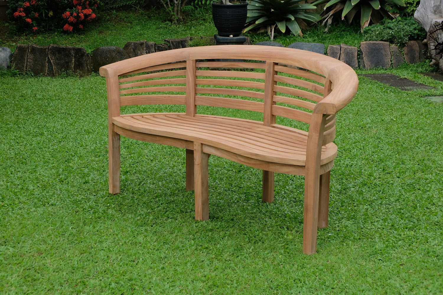 Banana Extra Thick Teak Garden Bench Horizontal Slats, 1.67m ( Outdoor / Patio Bench)