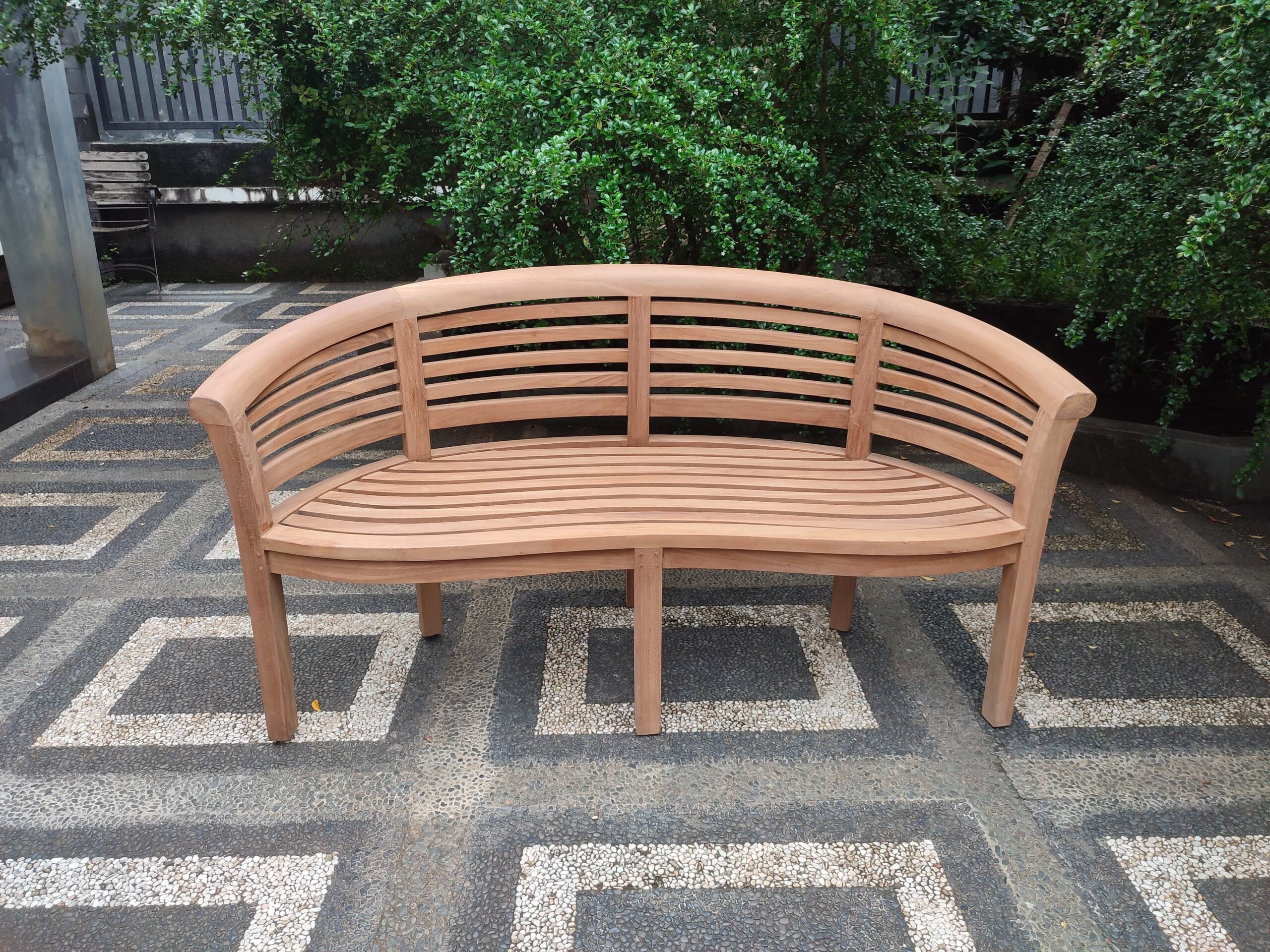 Banana Standard Teak Garden Bench Horizontal Slats, 1.6m