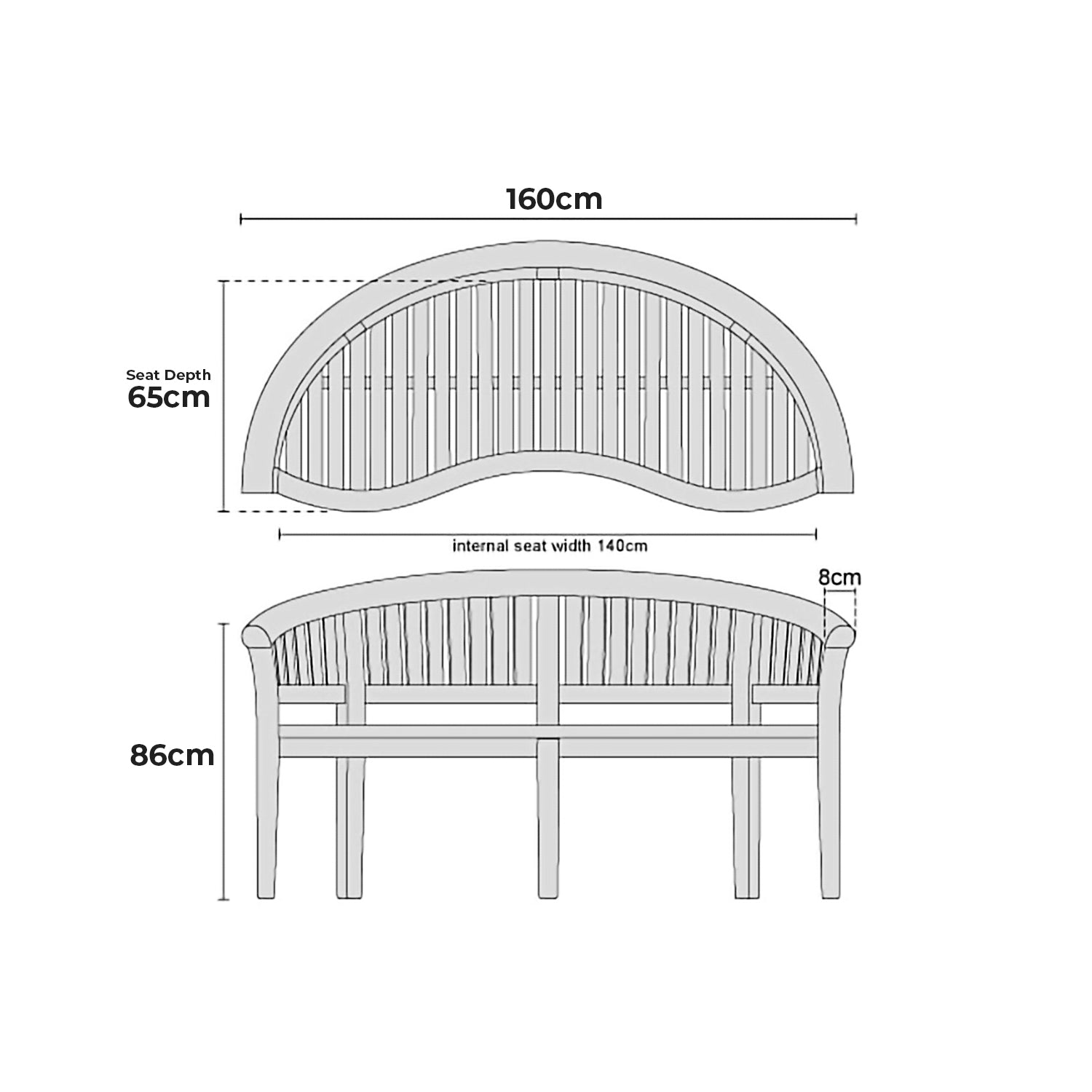 Banana Standard Teak Garden Bench Vertical Slats, 1.6m ( Outdoor / Patio Bench)