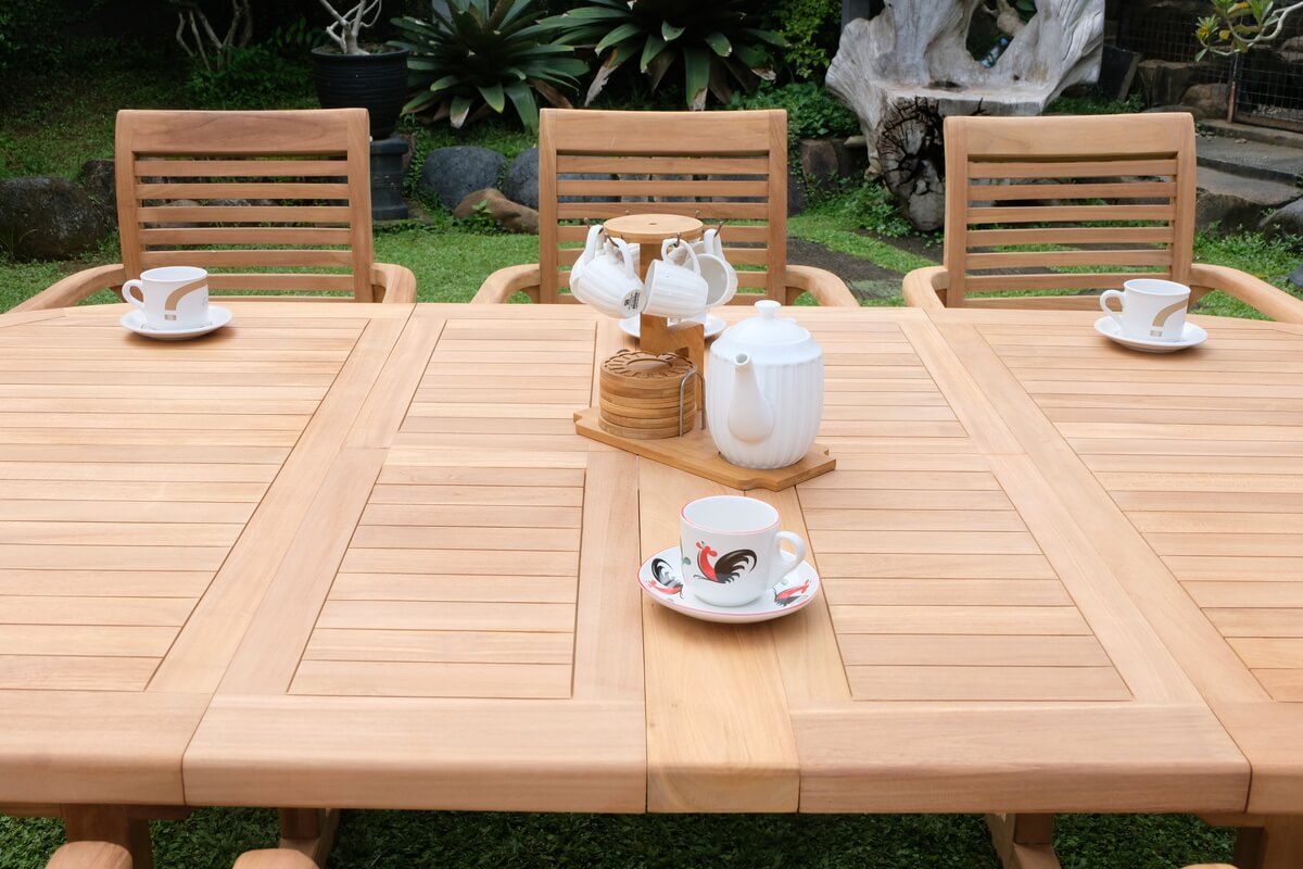 Teak Belgrave 8 Seater Extending Table 1.8m-2.4m (4cm Thick Top) with 8 Belgrave Stacking Chairs (Garden / Outdoor Dining Set)