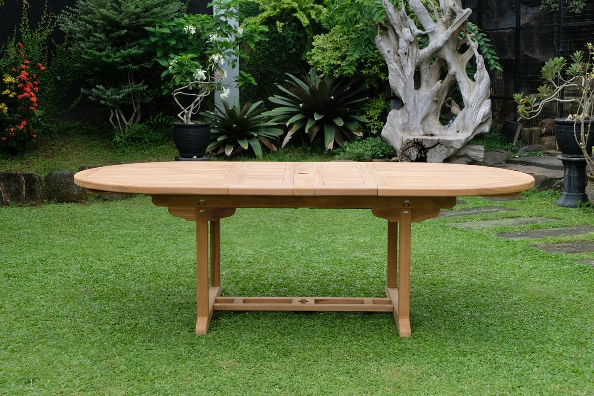 Teak Belgrave 8 Seater Extending Table 1.8m-2.4m (4cm Thick Top) with 8 Belgrave Stacking Chairs (Garden / Outdoor Dining Set)