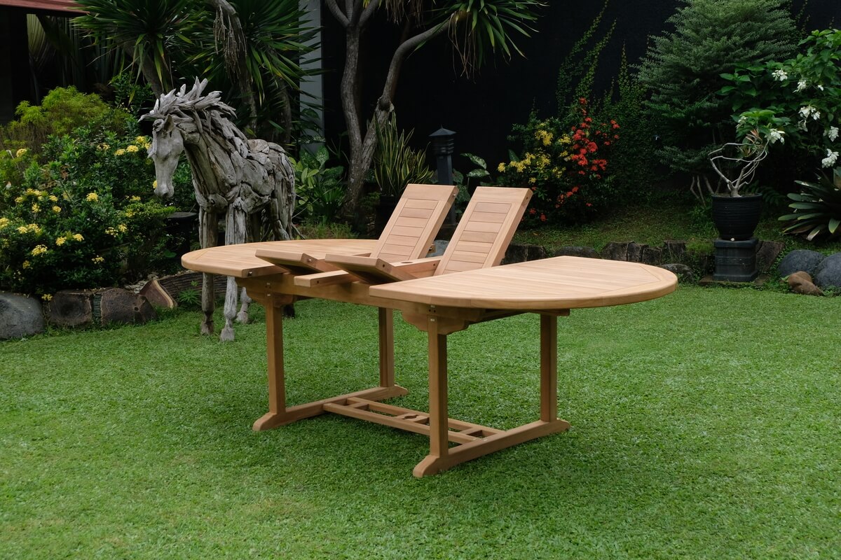 Teak Belgrave 8 Seater Extending Table 1.8m-2.4m (4cm Thick Top) with 8 Belgrave Stacking Chairs (Garden / Outdoor Dining Set)