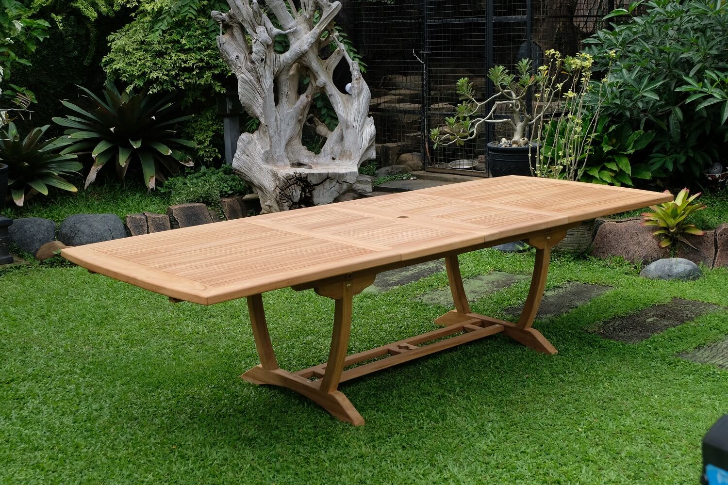 Teak Burnham 10 Seater Extending Table 2m-3m (4cm Thick Top)  with 10 Burnham Stacking Chairs (Garden / Outdoor Dining Set)