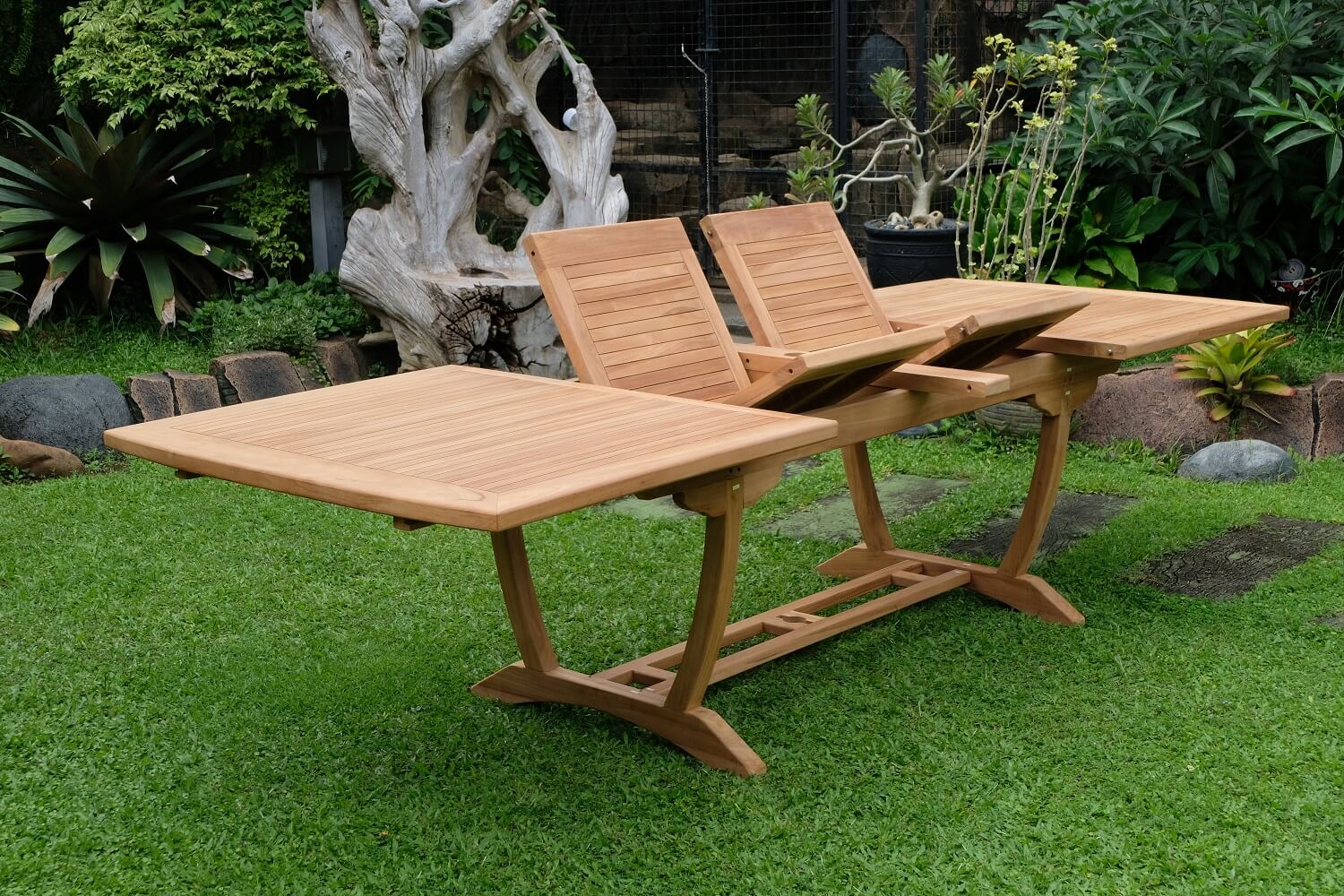 Teak Burnham 10 Seater Extending Table 2m-3m (4cm Thick Top)  with 10 Burnham Stacking Chairs (Garden / Outdoor Dining Set)