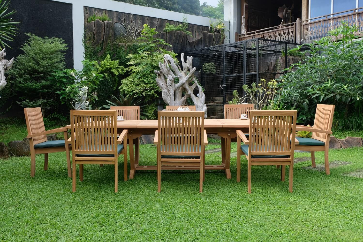 Teak Burnham 10 Seater Extending Table 2m-3m (4cm Thick Top)  with 10 Burnham Stacking Chairs (Garden / Outdoor Dining Set)