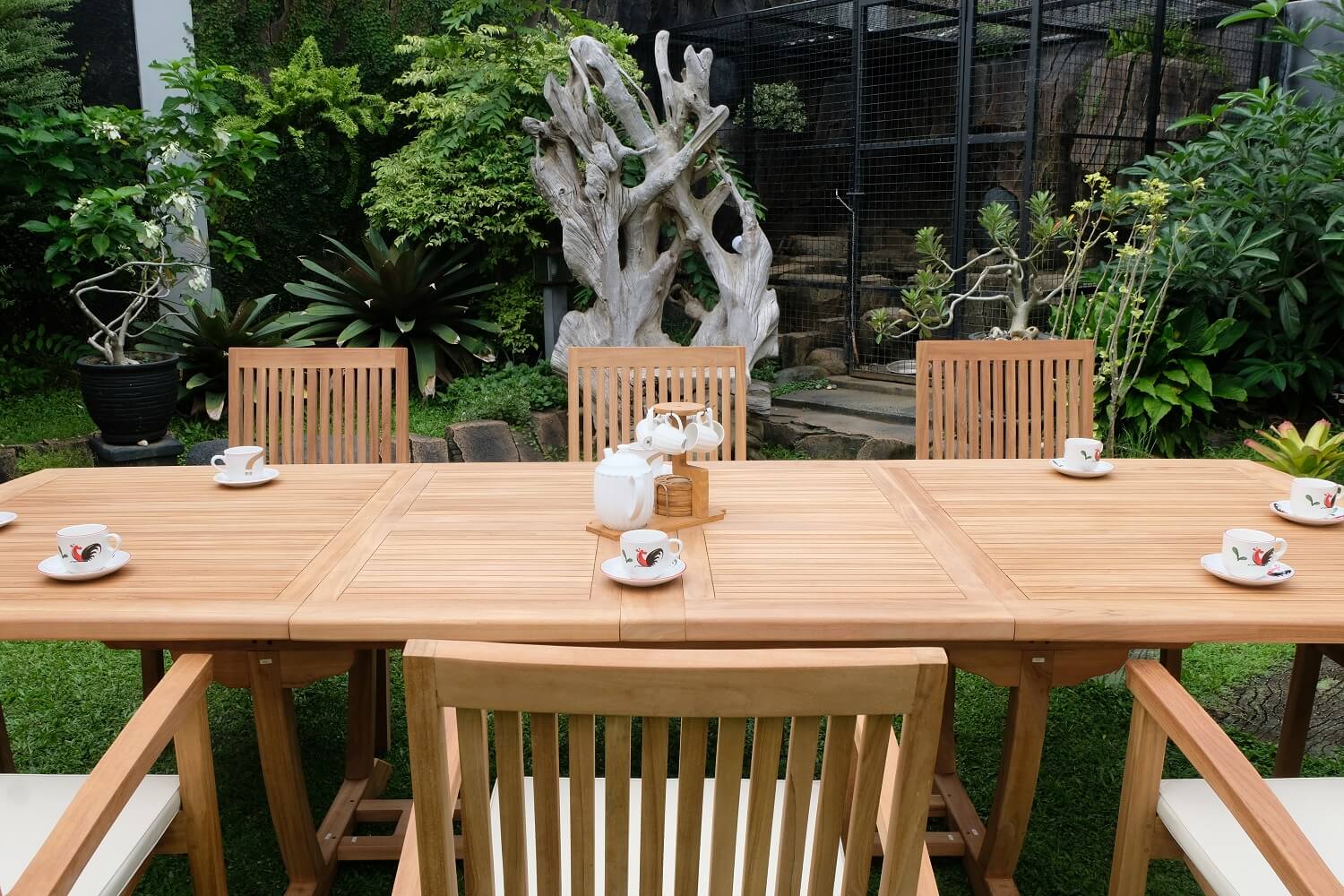 Teak Burnham 10 Seater Extending Table 2m-3m (4cm Thick Top)  with 10 Burnham Stacking Chairs (Garden / Outdoor Dining Set)