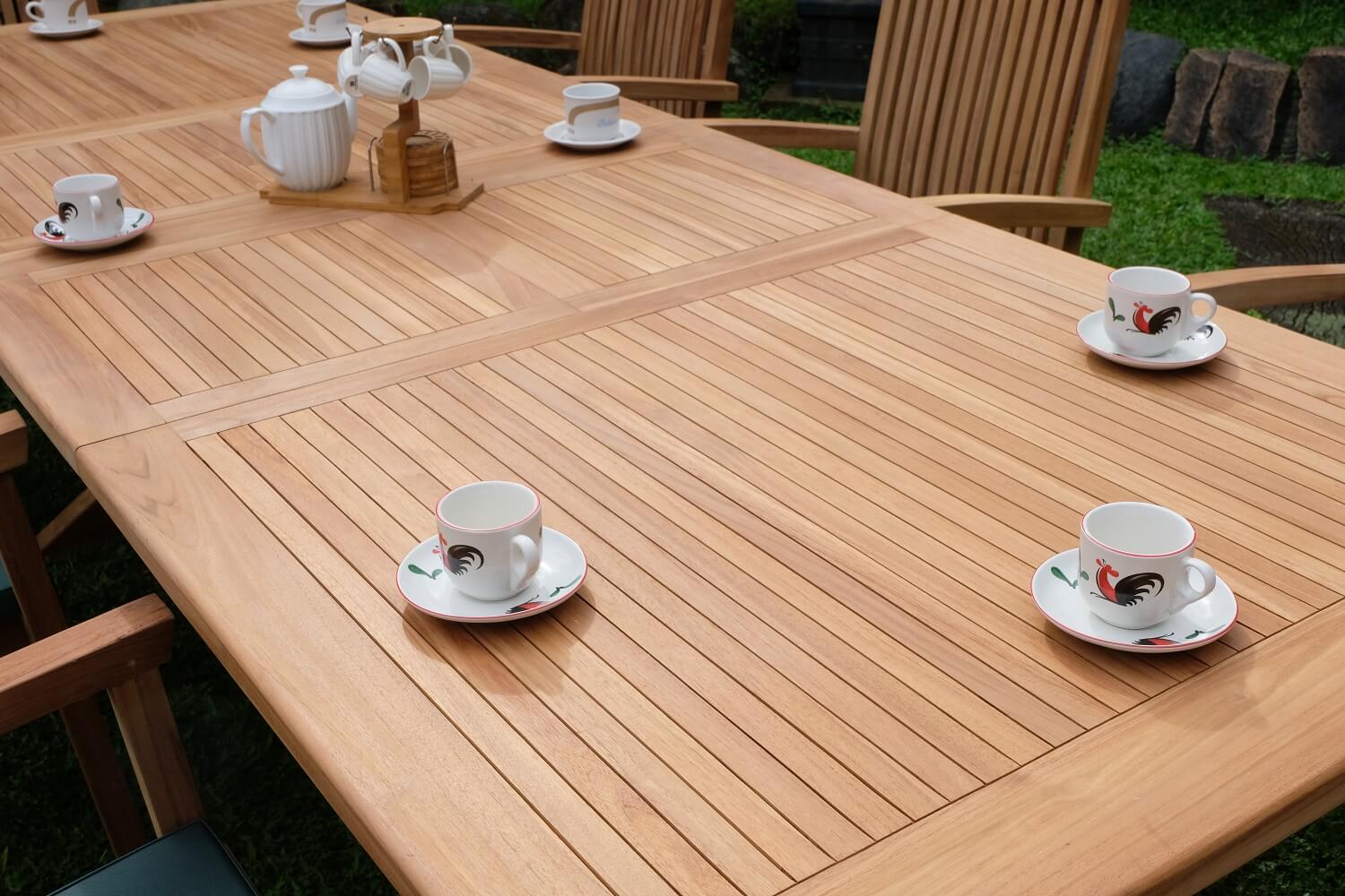 Teak Burnham 10 Seater Extending Table 2m-3m (4cm Thick Top)  with 10 Burnham Stacking Chairs (Garden / Outdoor Dining Set)