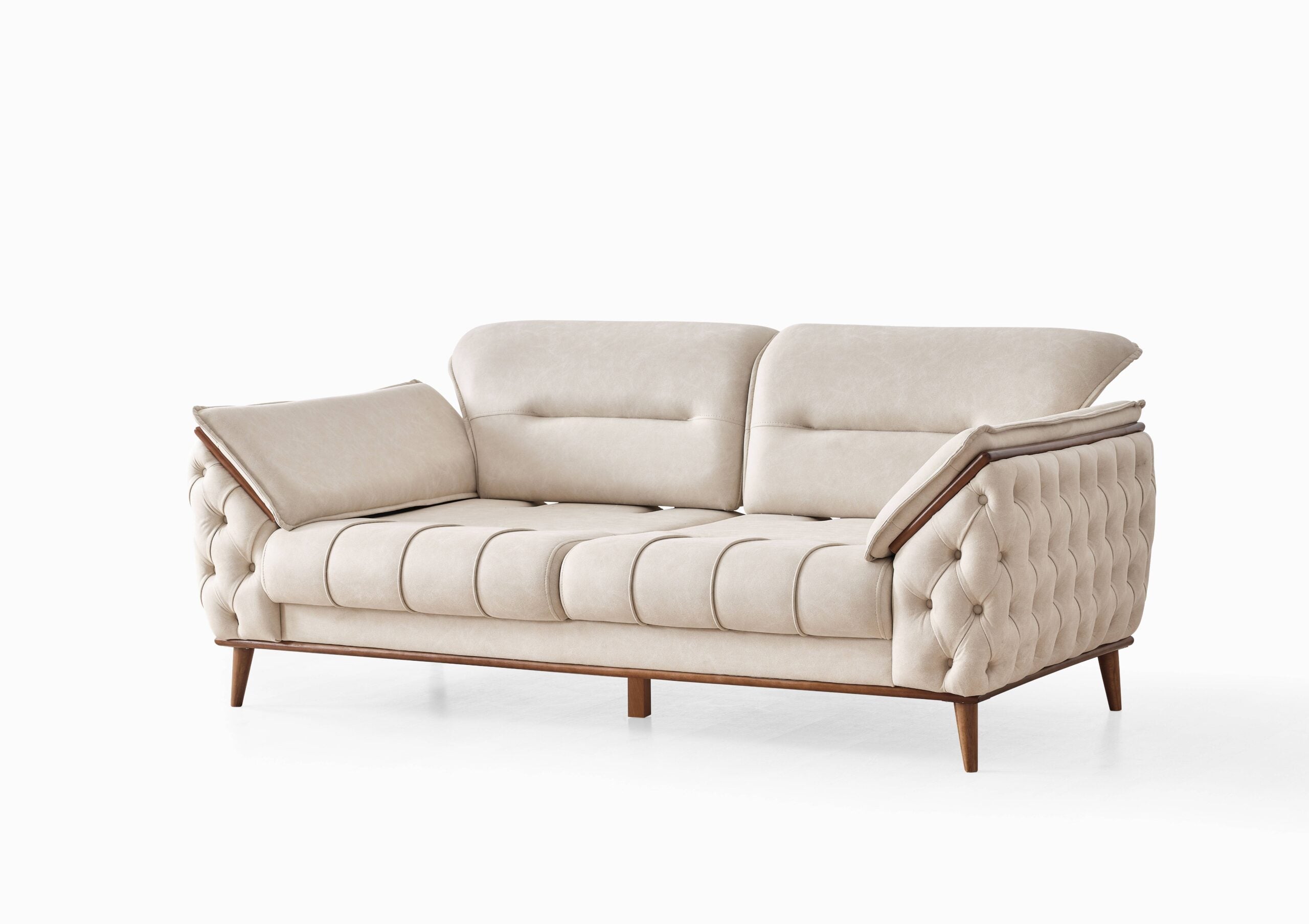 Chesterfield Sofa Set Leather (Cream)