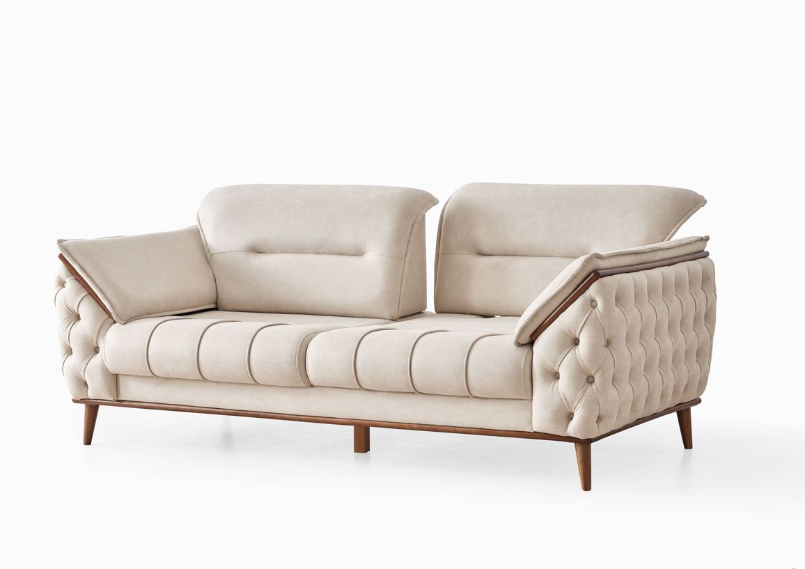 Chesterfield Sofa Set Leather (Cream)