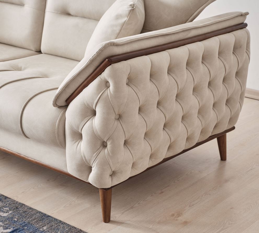 Chesterfield Sofa Set Leather (Cream)