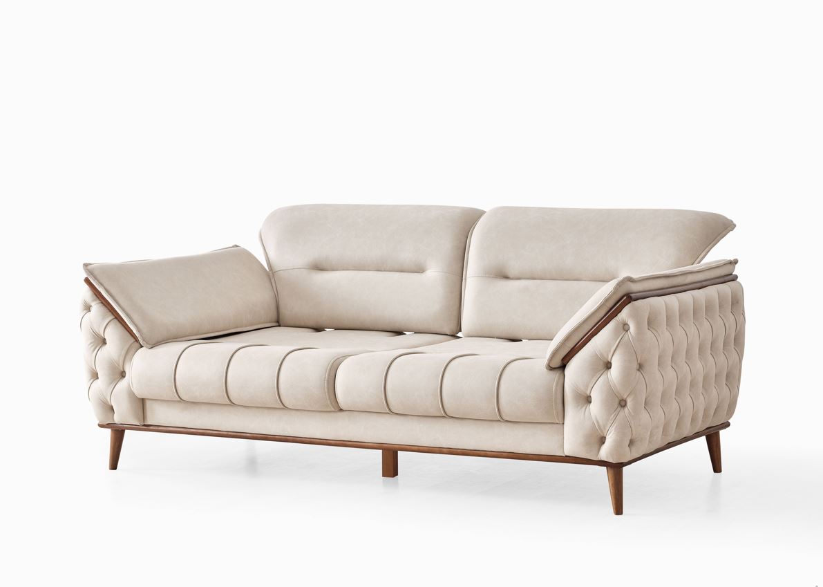 Chesterfield Sofa Set Leather (Cream)