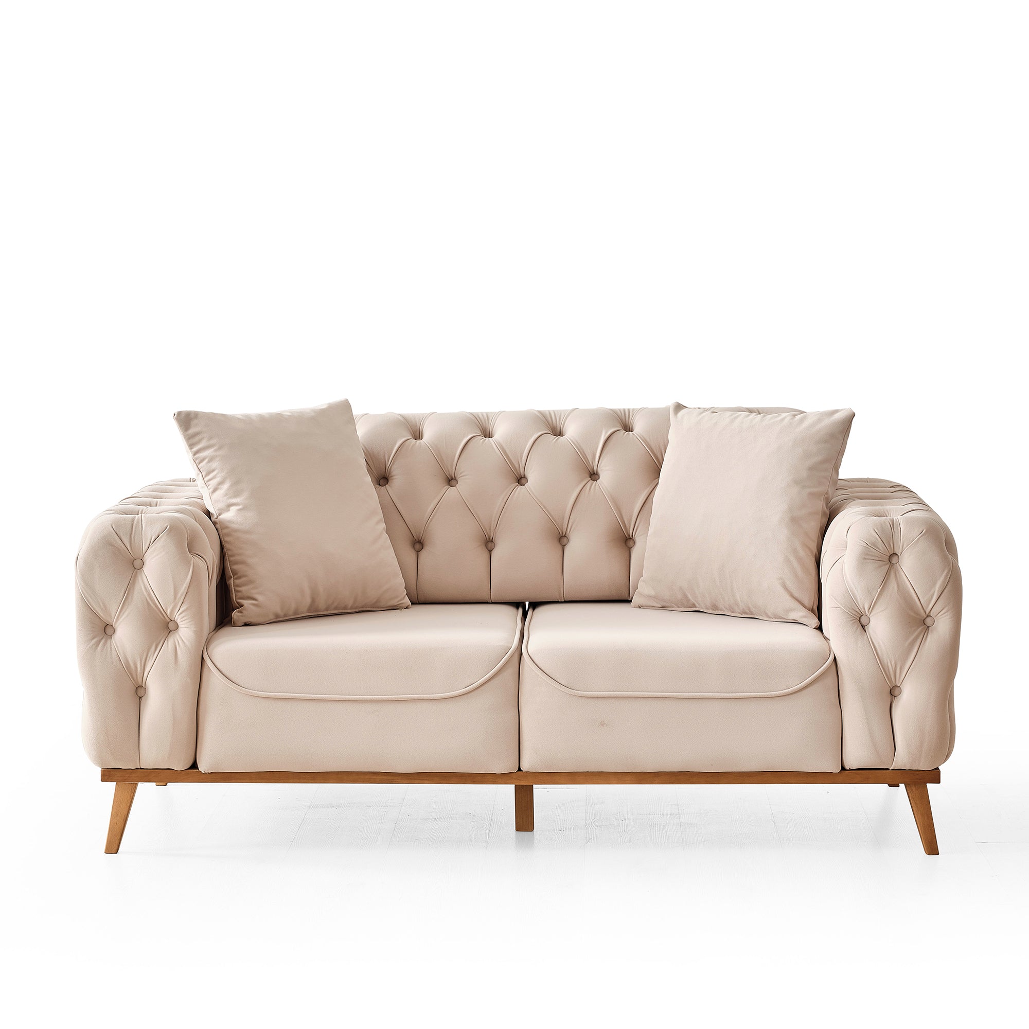Chesterfield Sofa Set Velvet (Cream) 2 Seater