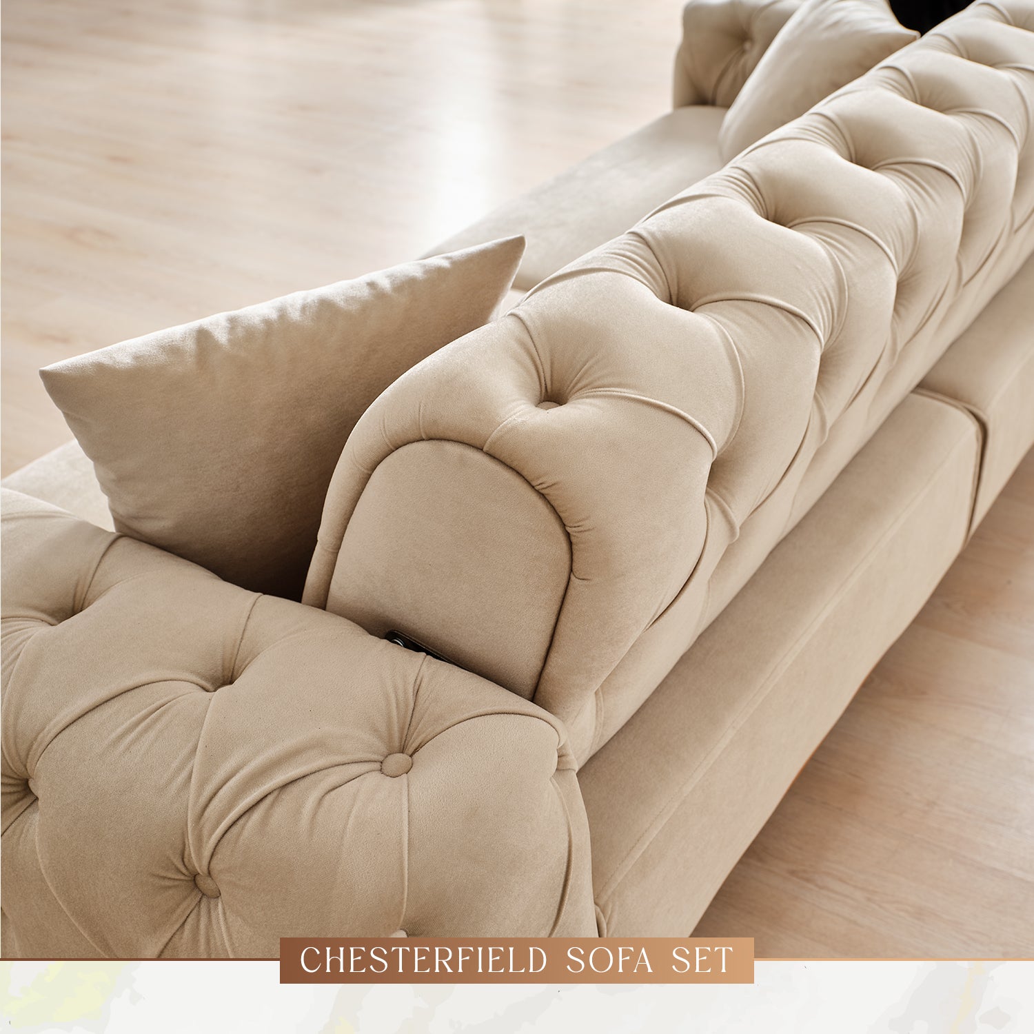 Chesterfield Sofa Set Velvet (Cream) 2 Seater