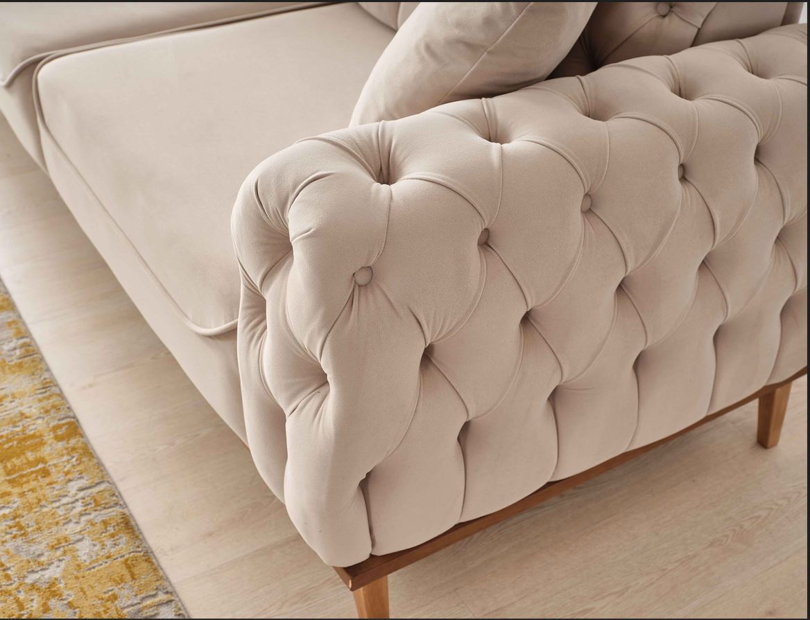 Chesterfield Sofa Set Velvet (Cream) 2 Seater