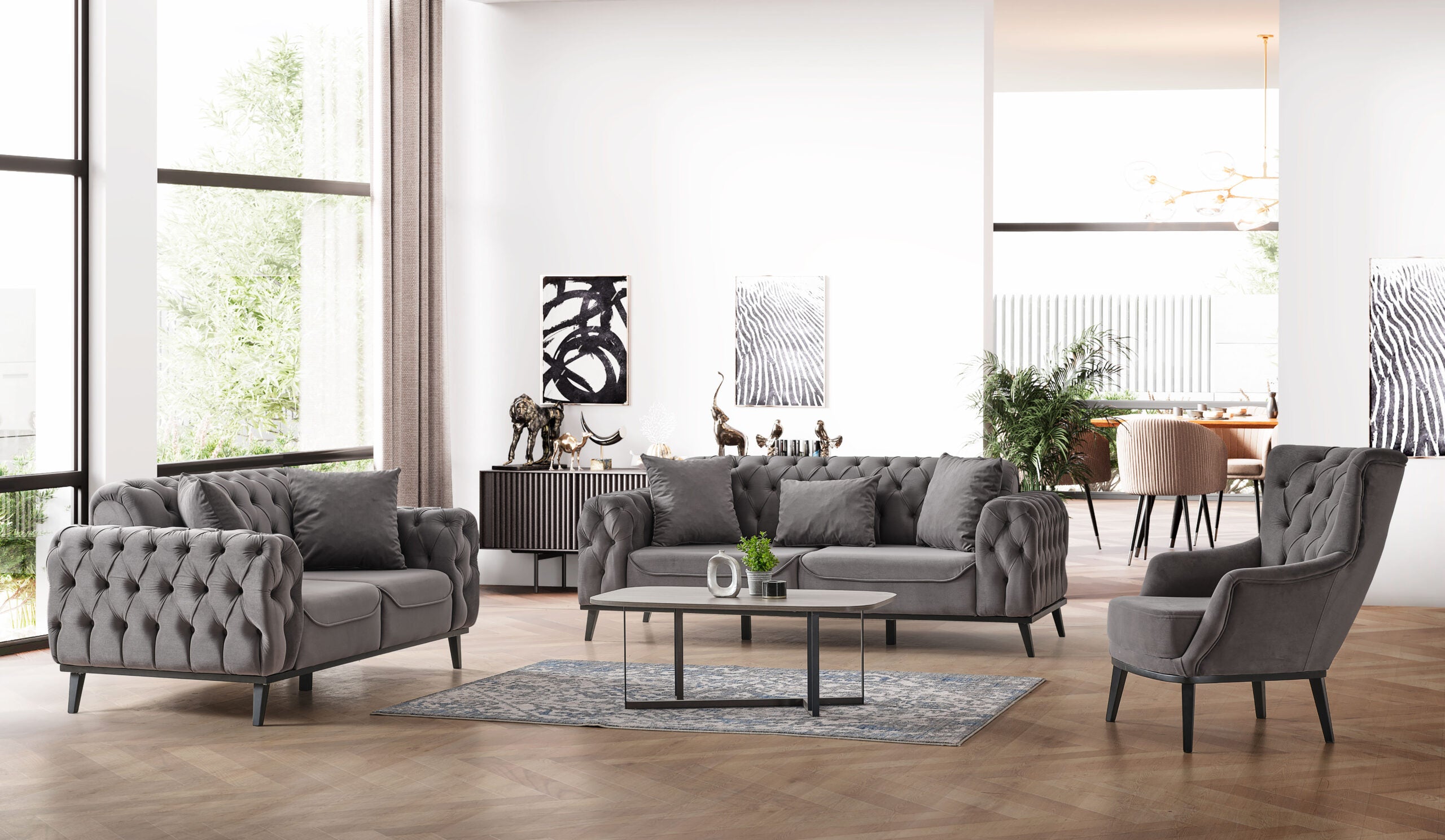 Chesterfield 2 seater sofa (Grey)