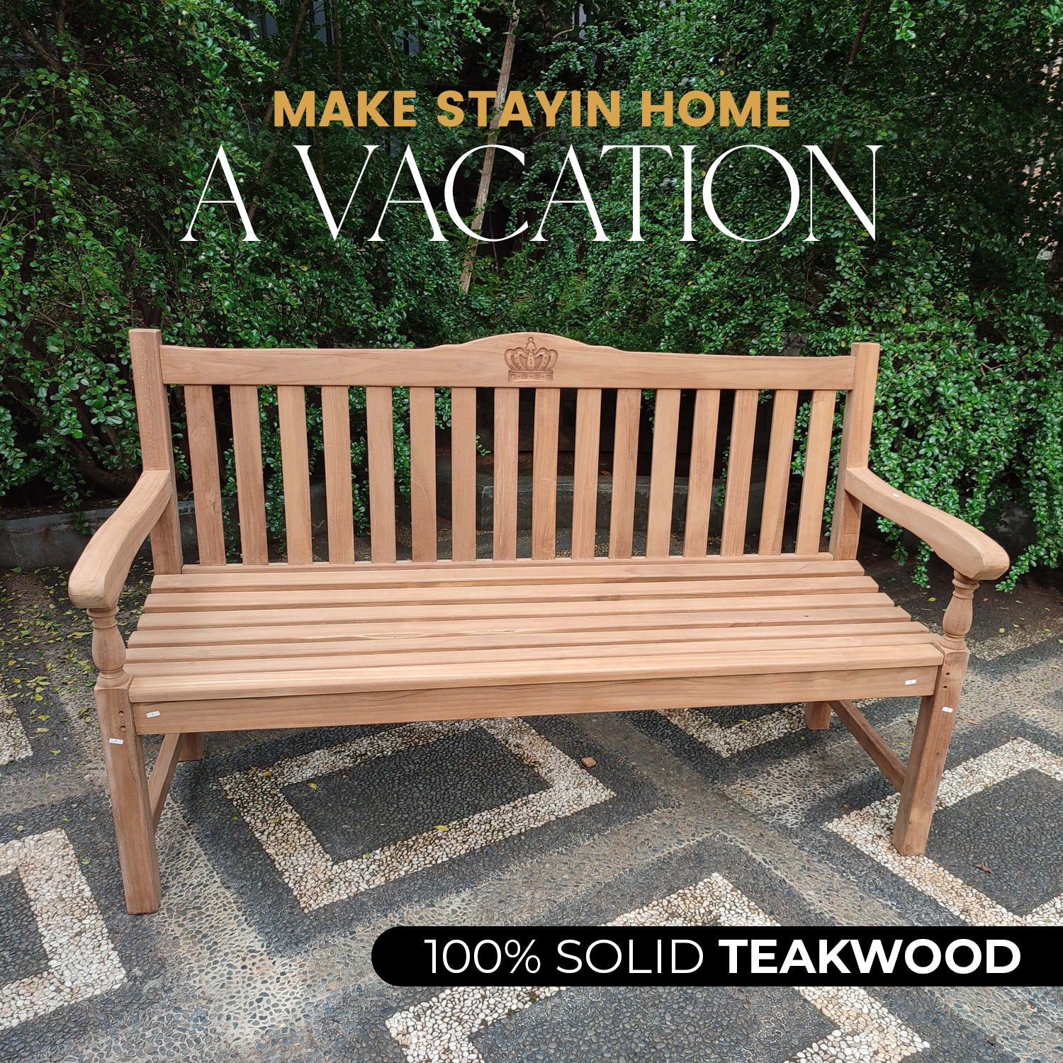 Crown 3 Seater Thick Teak Garden Bench,  1.5m