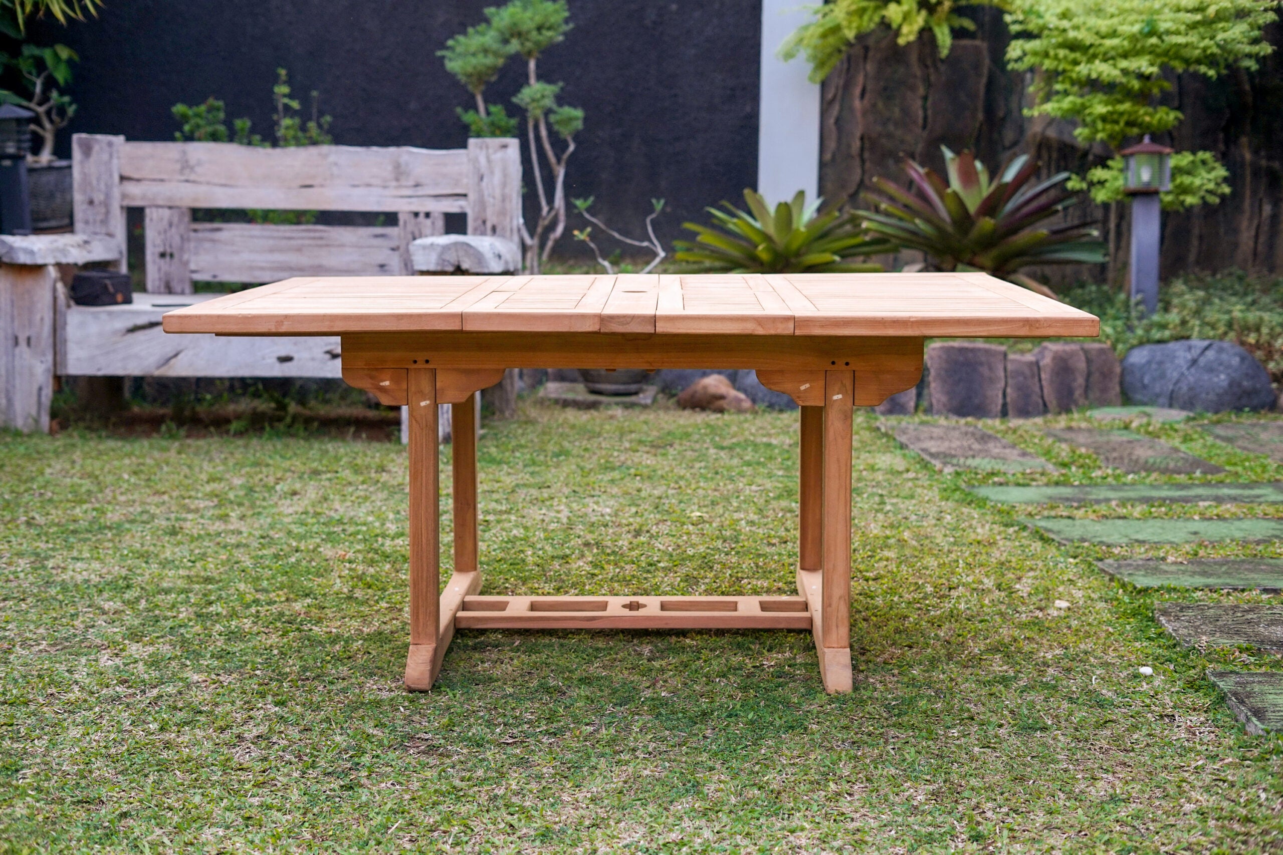 Teak Dorchester 6 Seater Extending Table 1.2m-1.7m with 6 Belgrave Stacking Chair  (Garden / Outdoor Dining Set)