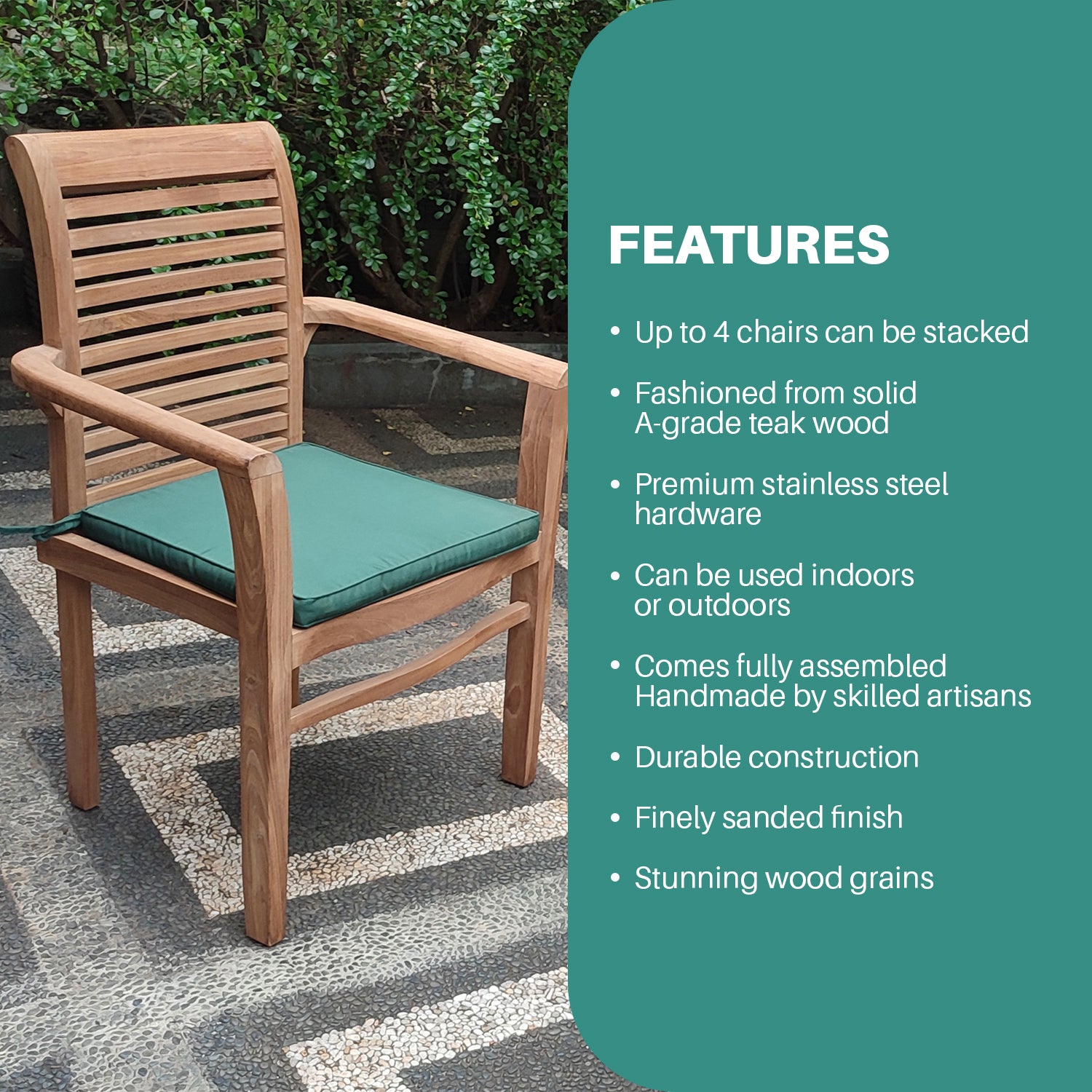 Teak Dorchester 6 Seater Extending Table 1.2m-1.7m with 6 Belgrave Stacking Chair  (Garden / Outdoor Dining Set)