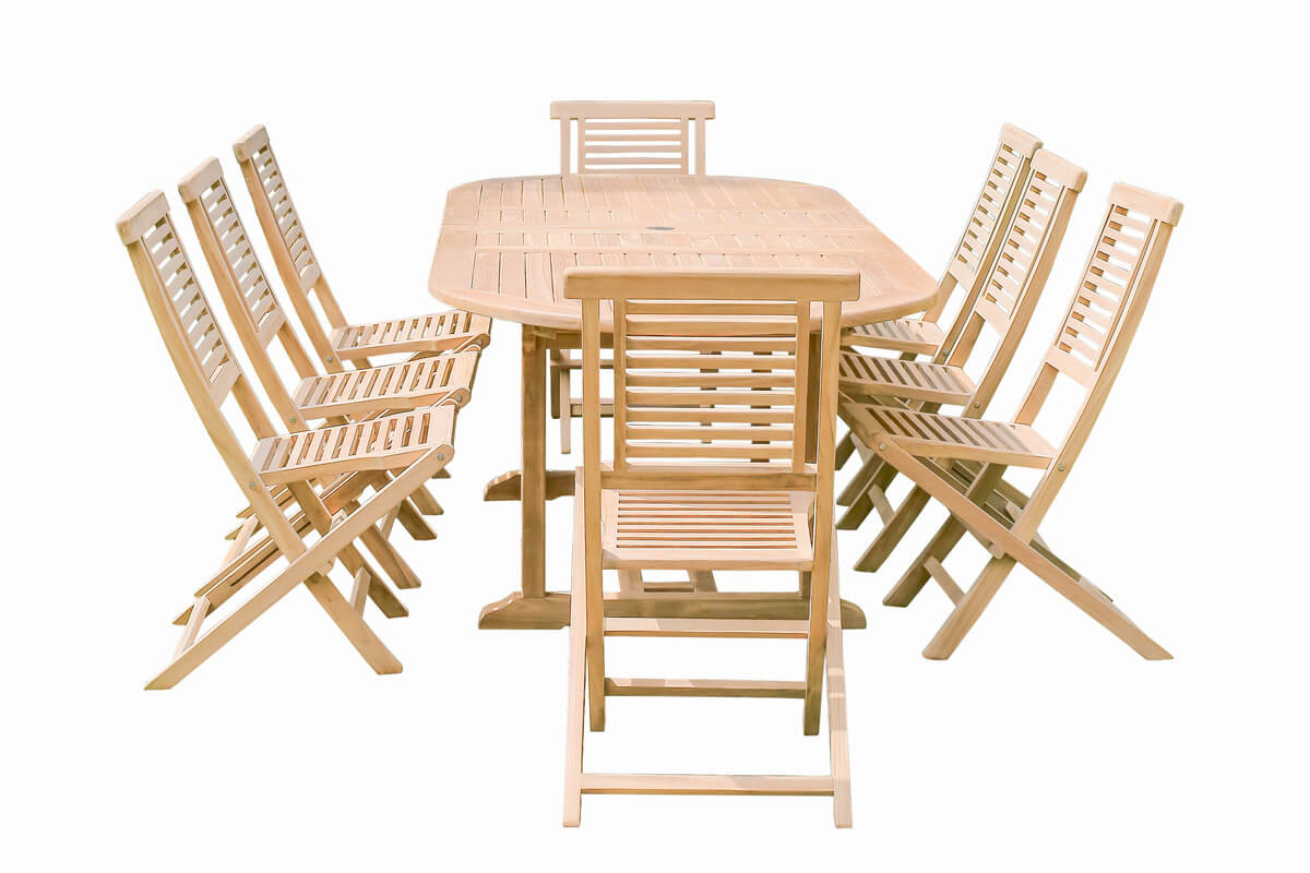 Teak Belgrave 8 Seater Extending Table 1.8m-2.4m (4cm Thick Top) with 8 Hanton Folding Chair (Garden / Outdoor Dining Set)