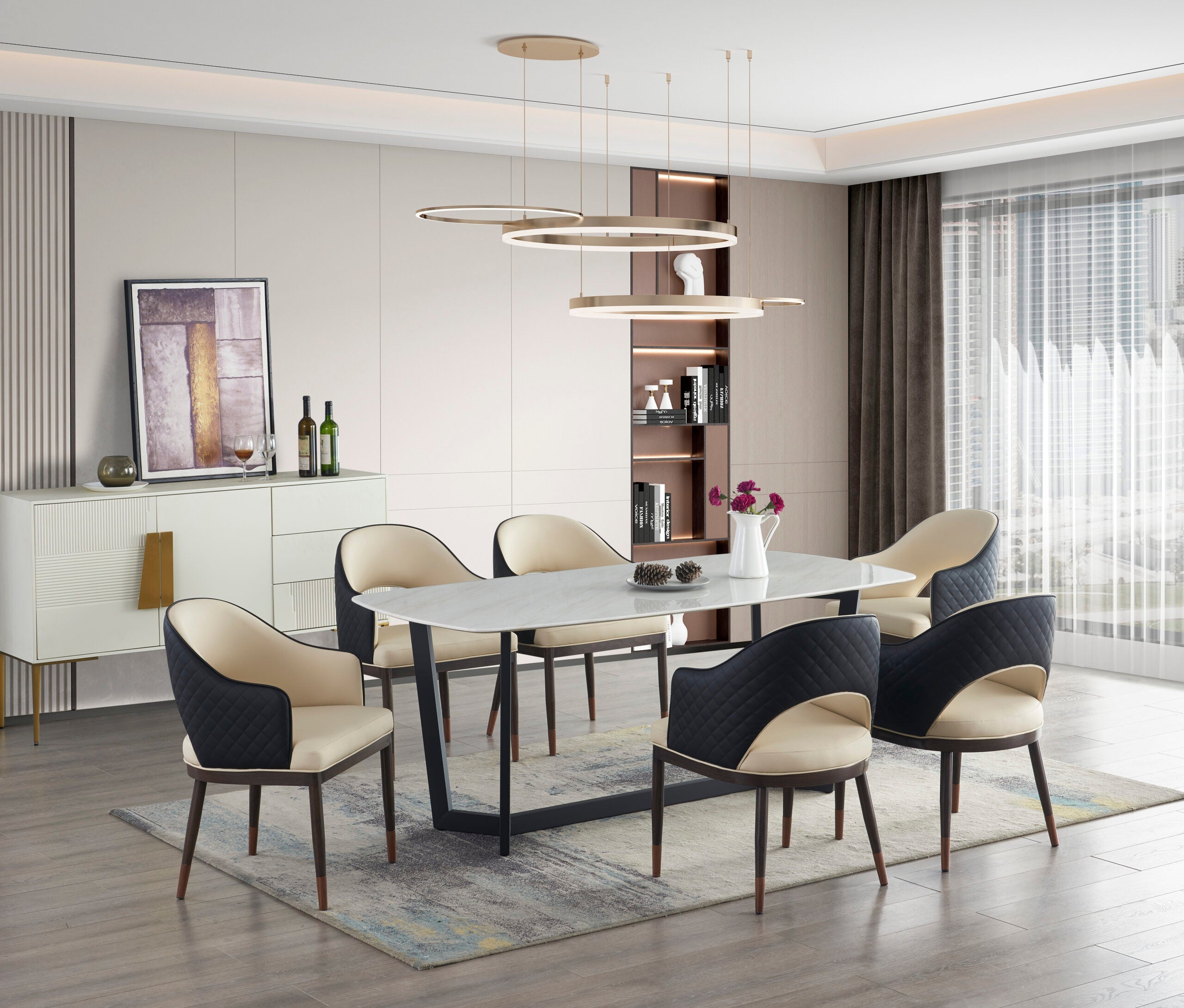 Florence 6/8 Seater Rectangle Marble Table 1.8m/2.0m with Dining Chairs