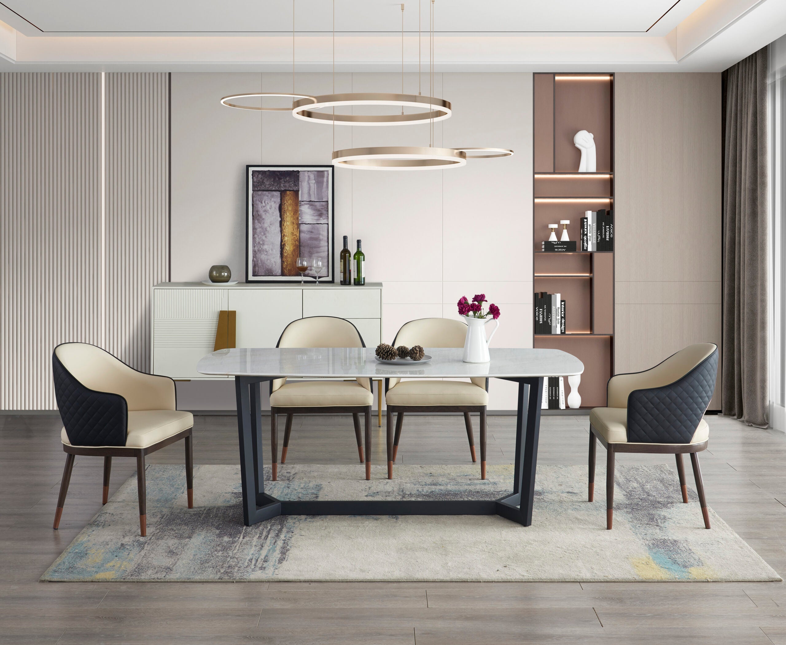 Florence 6/8 Seater Rectangle Marble Table 1.8m/2.0m with Dining Chairs