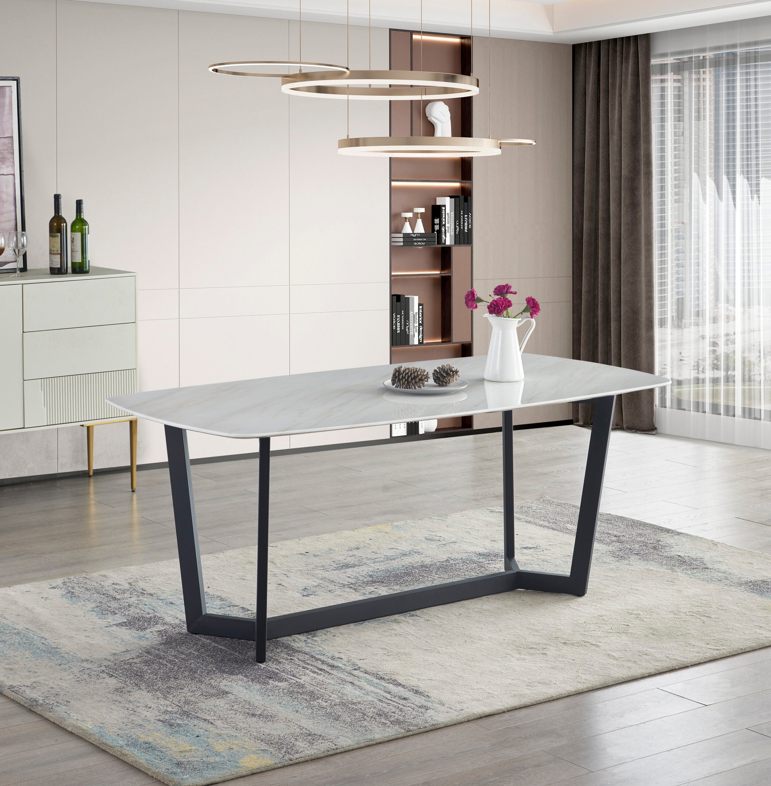 Florence 6/8 Seater Rectangle Marble Table 1.8m/2.0m with Dining Chairs