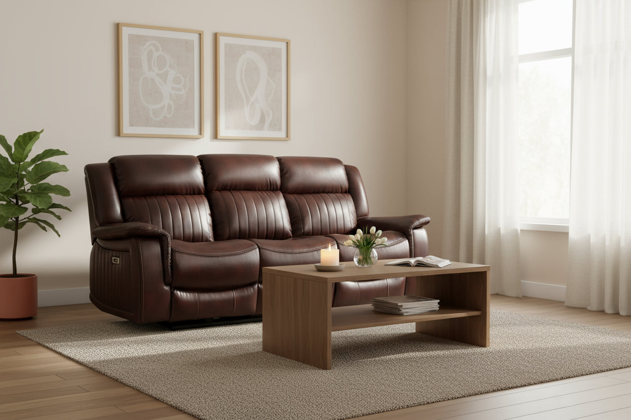Halmstad Electric / Power Recliner Leather Sofa Set (Brown)