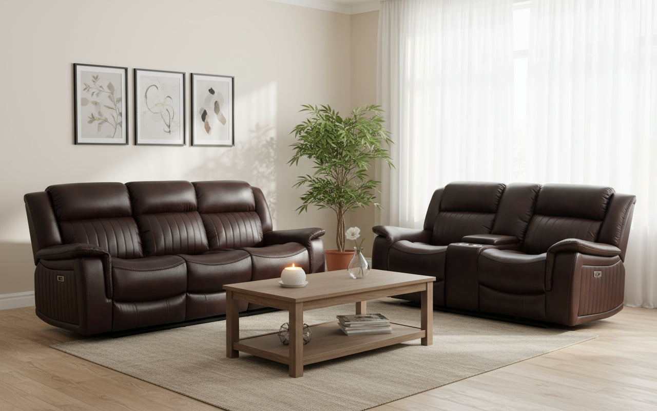 Halmstad Electric / Power Recliner Leather Sofa Set (Brown)
