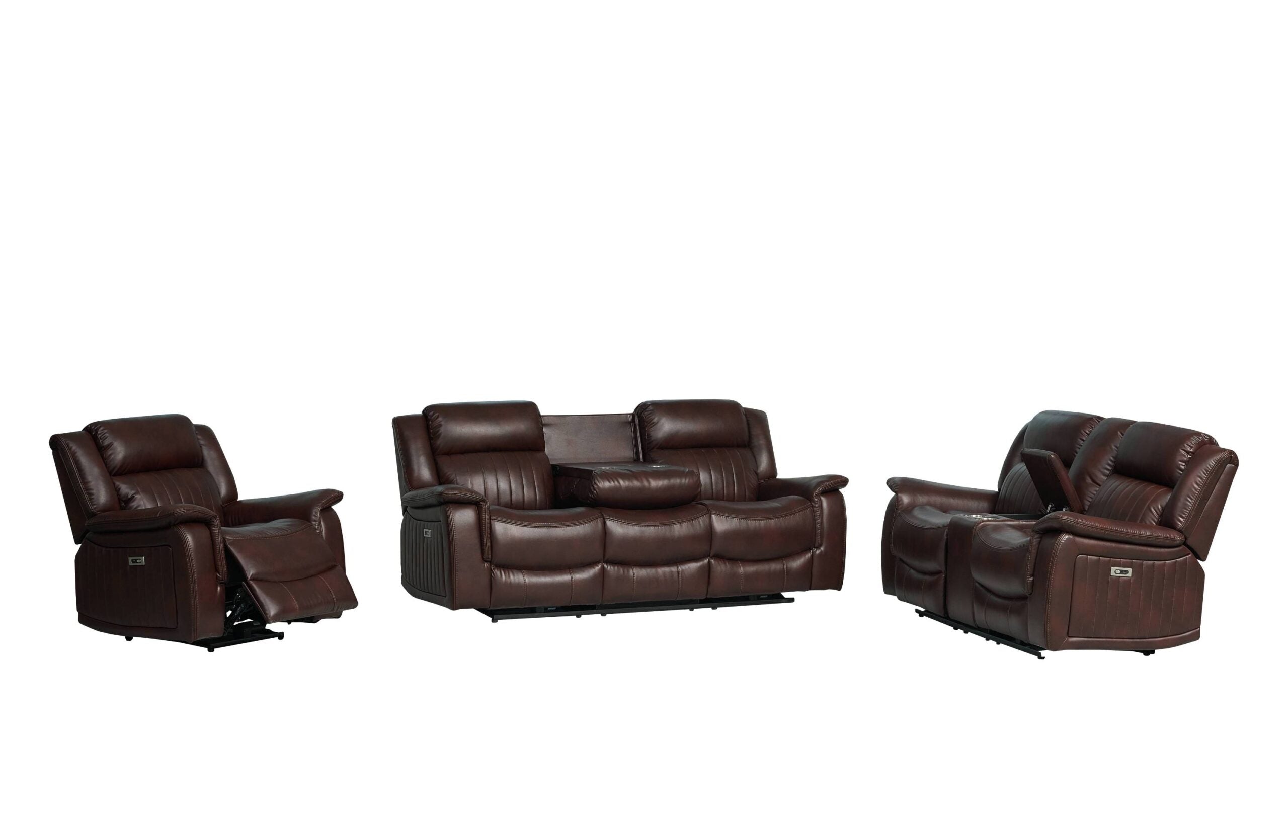 Halmstad Electric / Power Recliner Leather Sofa Set (Brown)