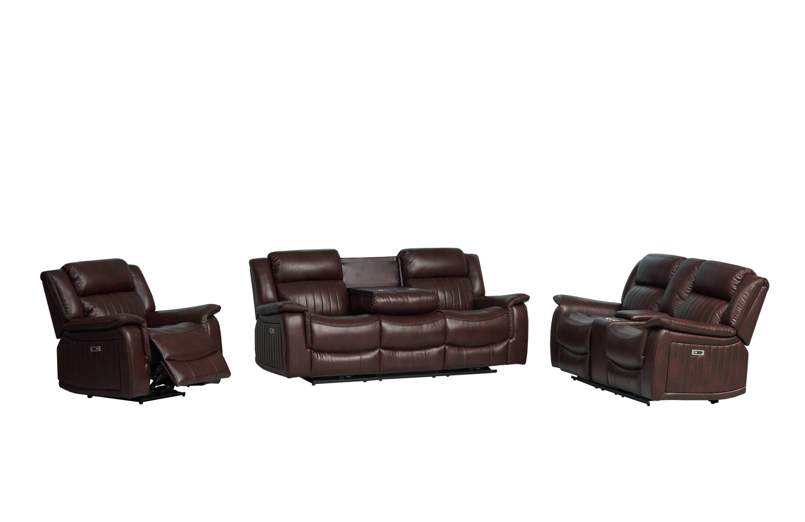 Halmstad Electric / Power Recliner Leather Sofa Set (Brown)