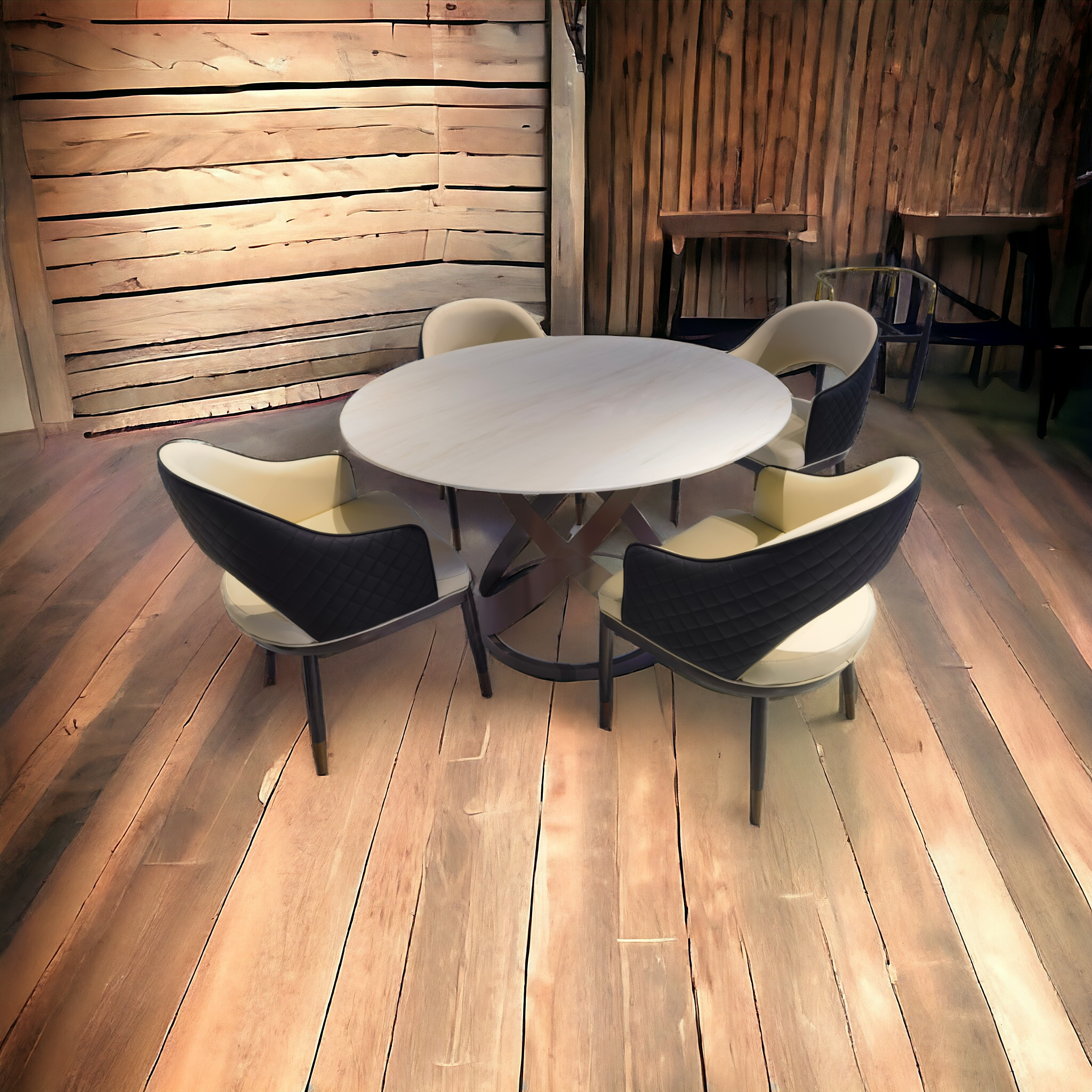 Marble Round Dining Table with Florence Dining Chairs