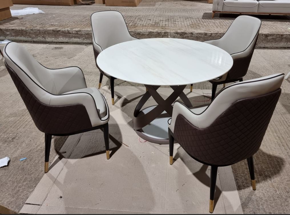 Marble Round Dining Table with Verona Dining Chairs
