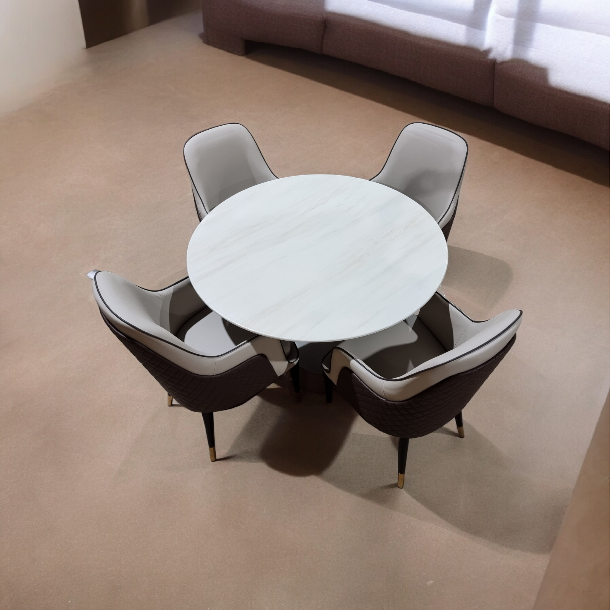 Marble Round Dining Table with Verona Dining Chairs