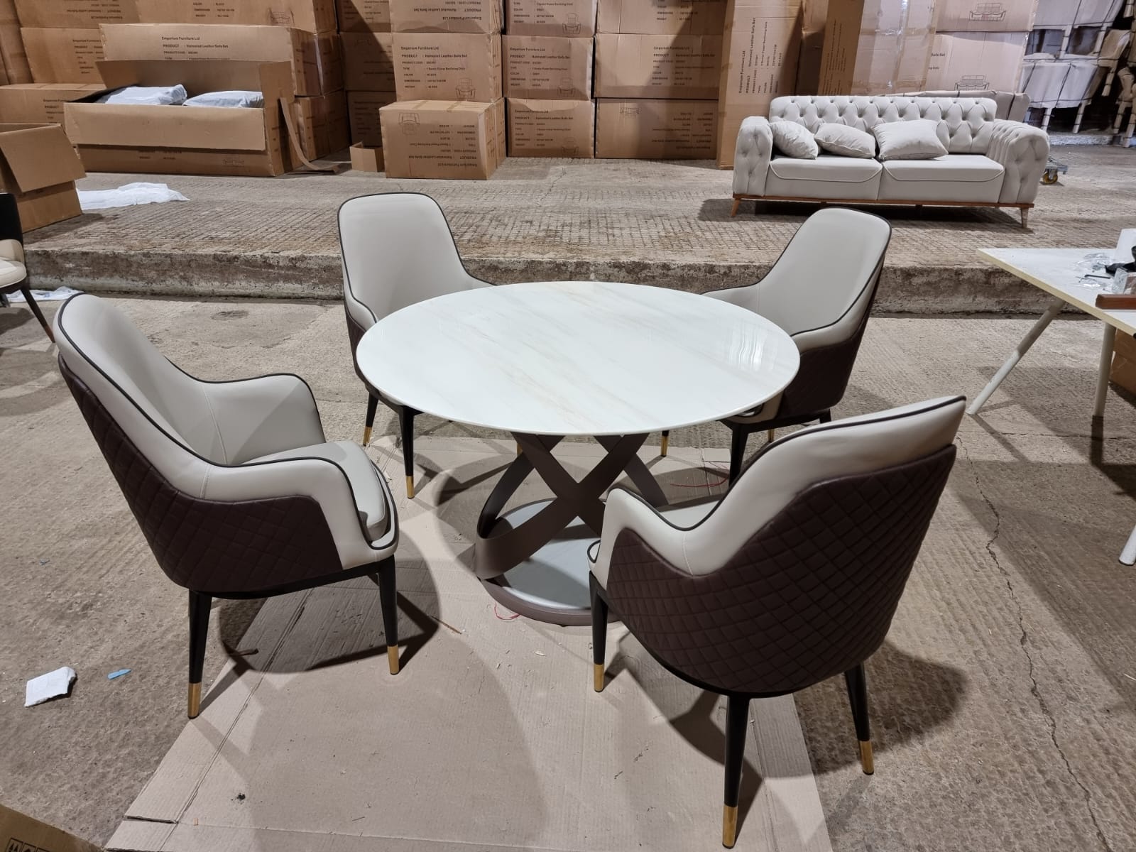 Marble Round Dining Table with Verona Dining Chairs