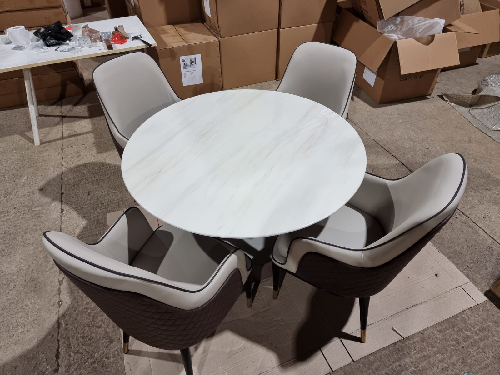 Marble Round Dining Table with Verona Dining Chairs