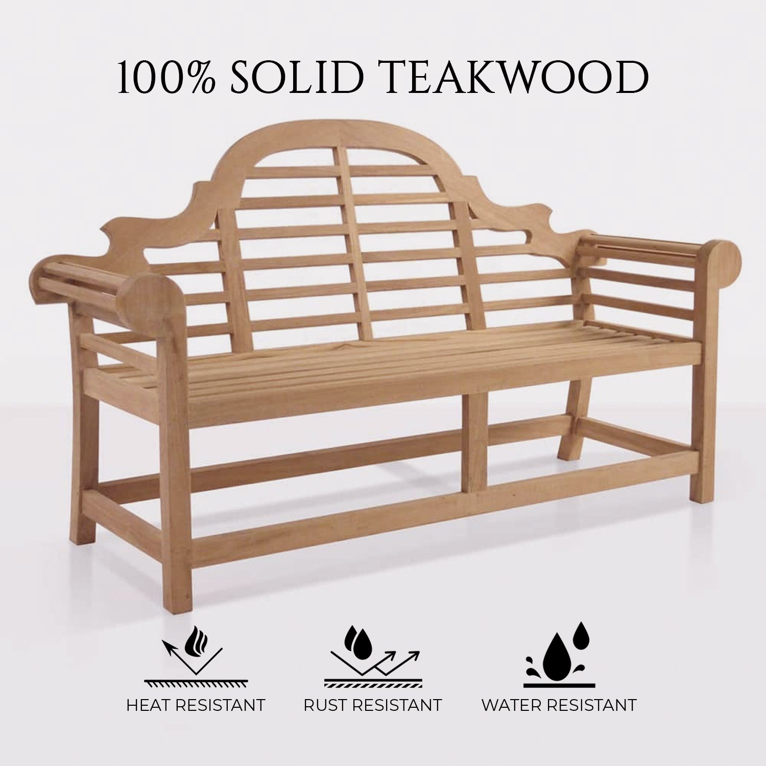 Marlboro 3 Seater Standard Teak Garden Bench, 1.5m ( Outdoor / Patio Bench)