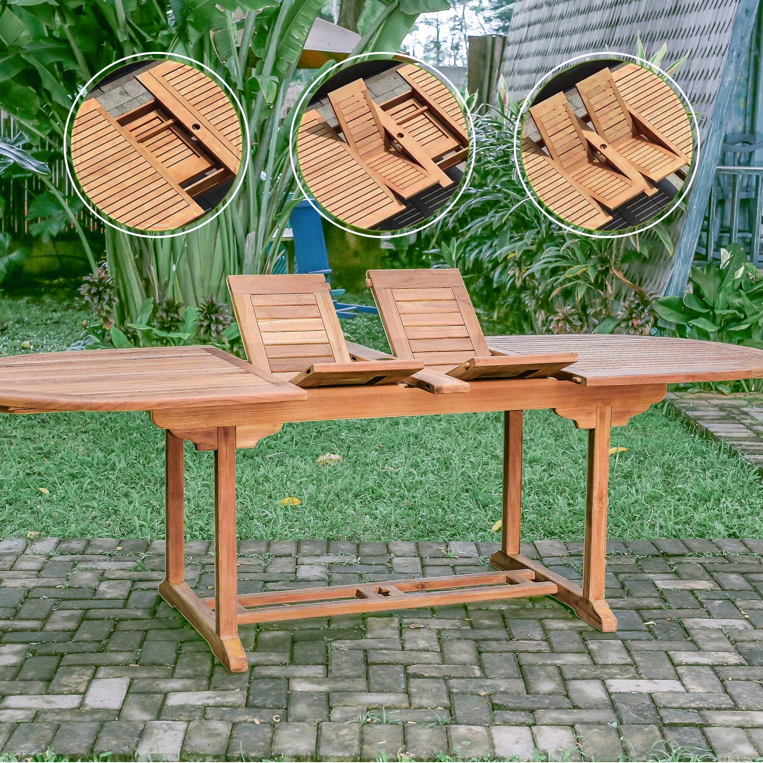 Teak Belgrave 10 Seater Extending Table 2m-3m (4cm Thick Top) with 10 Hanton Folding Chair  (Garden / Outdoor Dining Set)