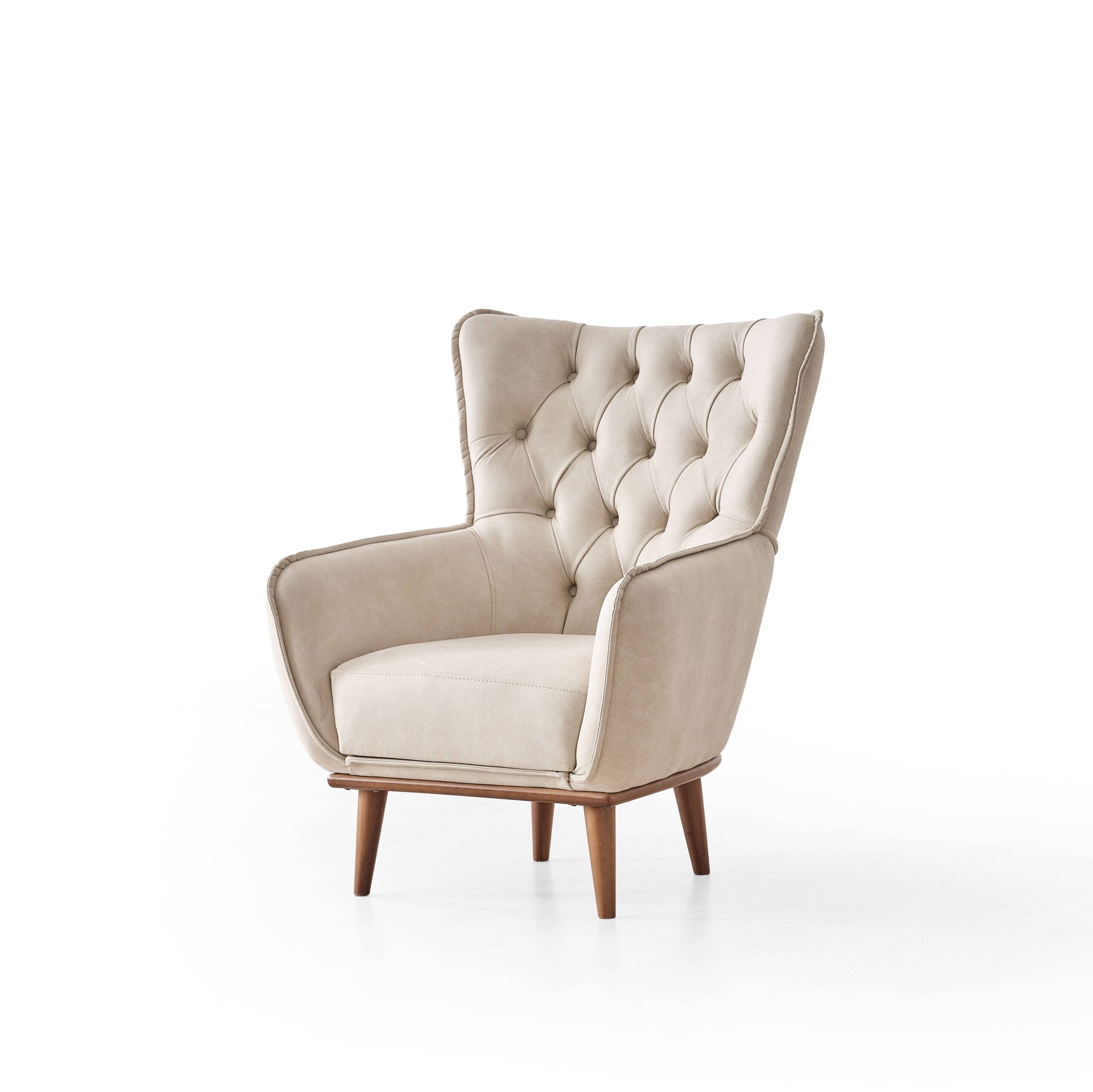 Chesterfield Sofa Set Leather (Cream)