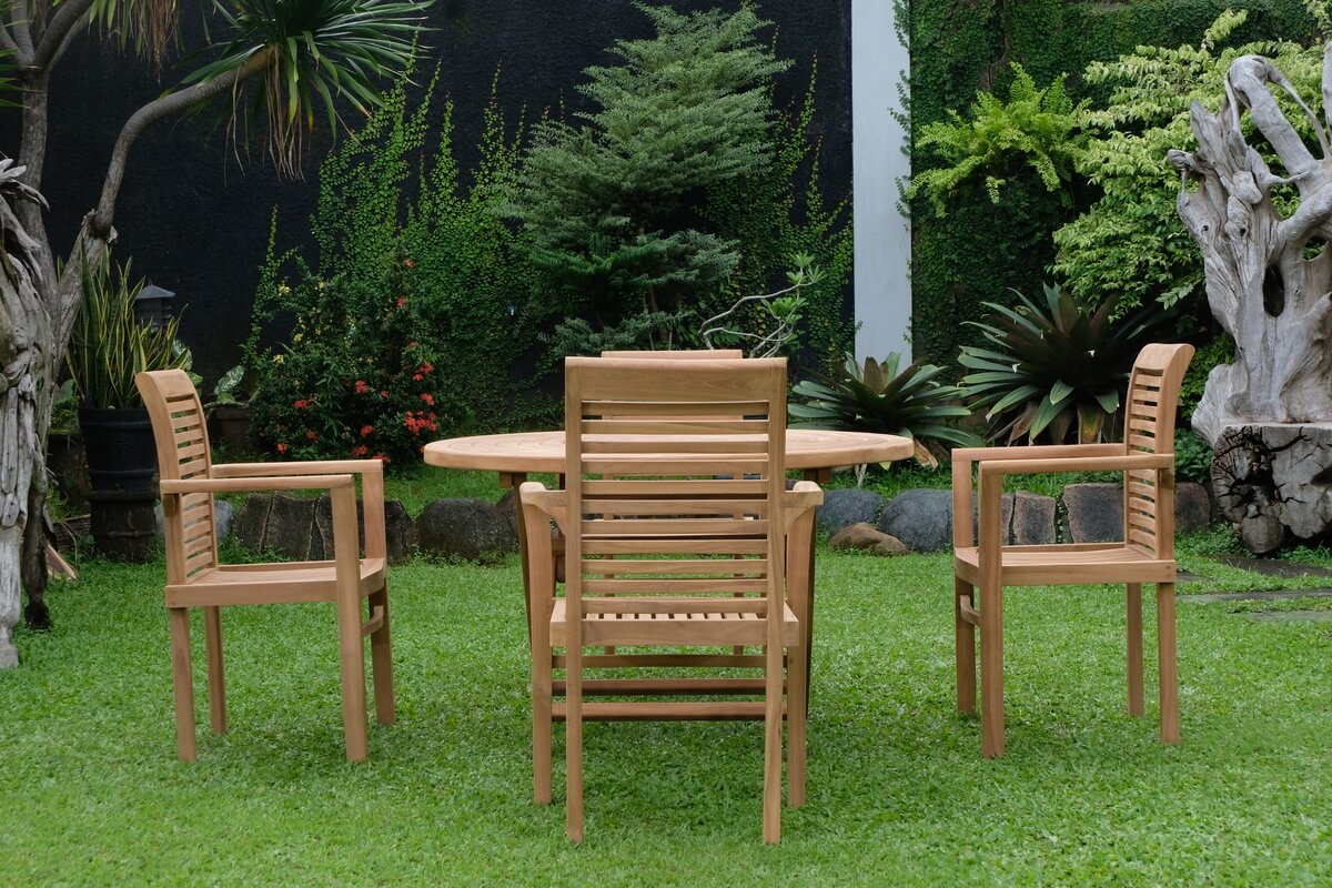 Teak Ripple Folding Table 120cm (4cm Thick Top) with Belgrave Stacking Chair  (Garden / Outdoor Dining Set)
