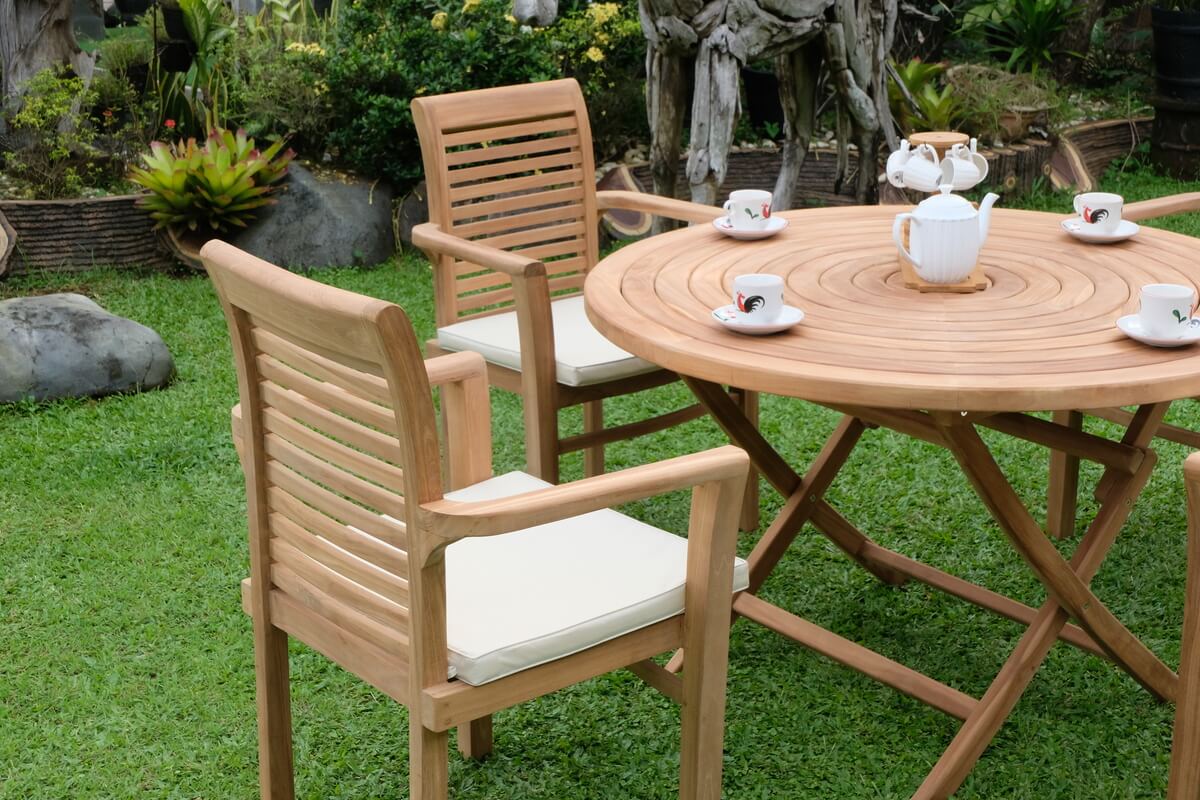 Teak Ripple Folding Table 120cm (4cm Thick Top) with Belgrave Stacking Chair  (Garden / Outdoor Dining Set)