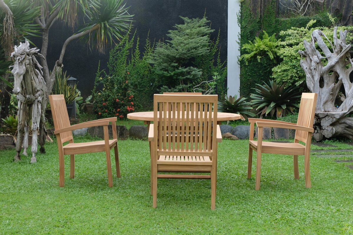 Teak Ripple Folding Table 120cm (4cm Thick Top) with Burnham Stacking Chair (Garden / Outdoor Dining Set)