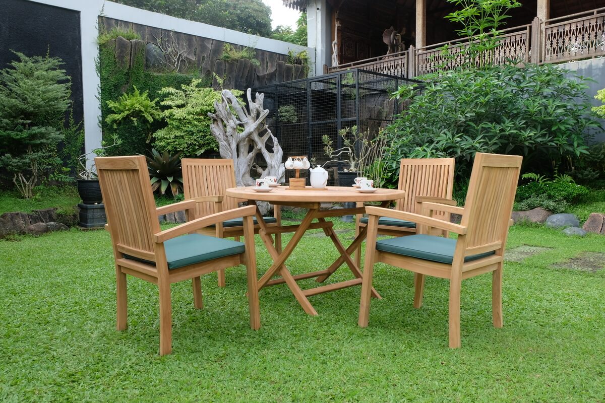 Teak Ripple Folding Table 120cm (4cm Thick Top) with Burnham Stacking Chair (Garden / Outdoor Dining Set)
