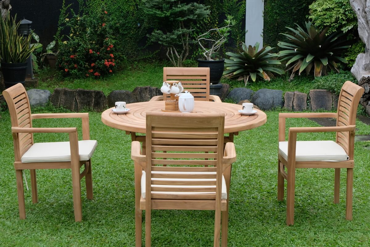 Teak Ripple Folding Table 120cm (4cm Thick Top) with Belgrave Stacking Chair  (Garden / Outdoor Dining Set)